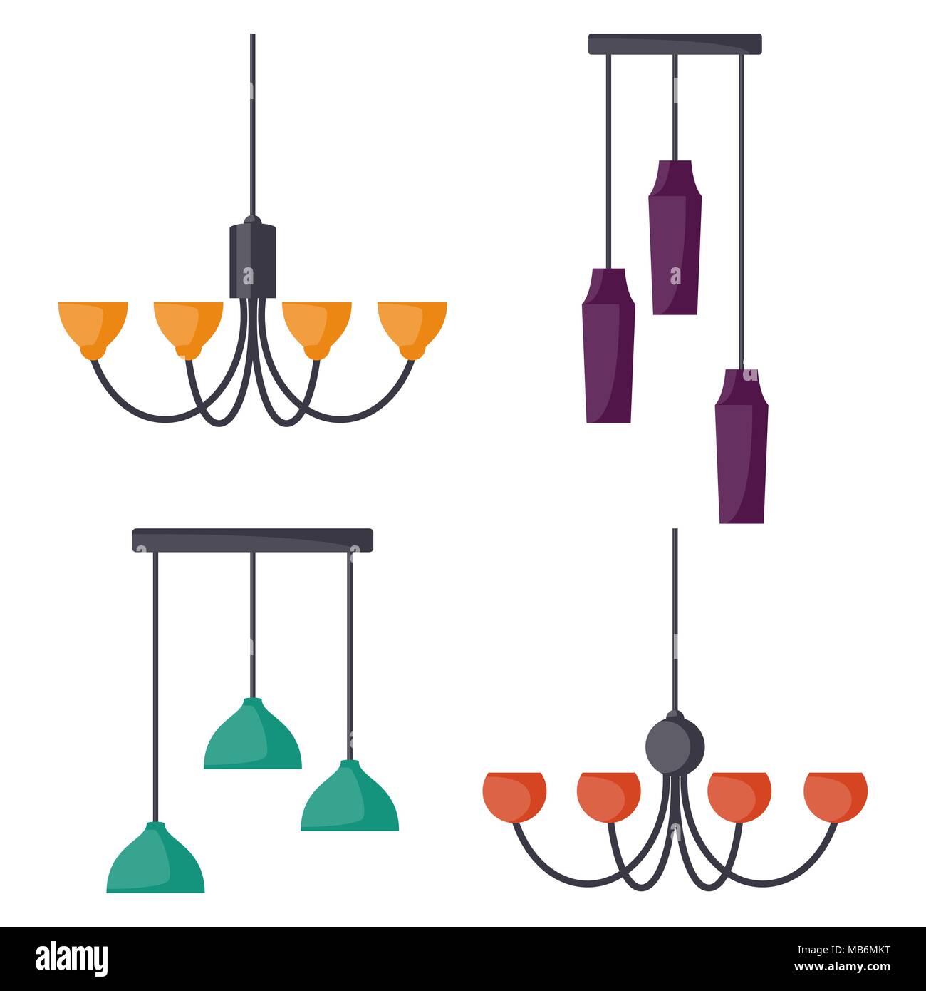Lampes suspendues, ensemble. Lustres, lampes, ampoules - éléments d'intérieur moderne. Vector illustration isolé Illustration de Vecteur