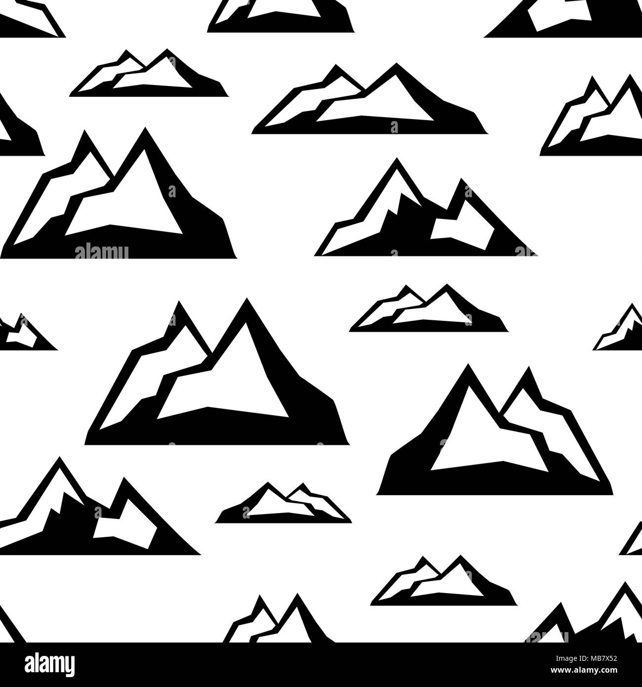 Illustration vecteur de déplacement avec cartoon motif transparent. Noir et blanc style doodle. Illustration avec des pics de montagne fin d'éléments graphiques Illustration de Vecteur