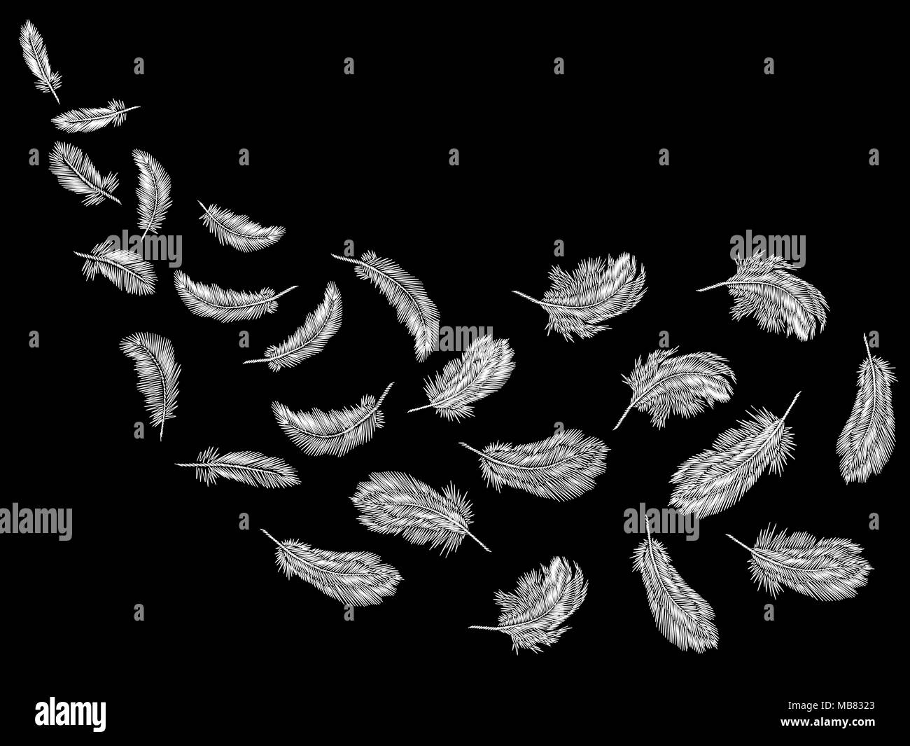 Noir broderie monochrome plumes blanches. transparente Vêtements tribal Boho oiseau brodé indien classique. Conception du modèle à la mode vector illustration Illustration de Vecteur