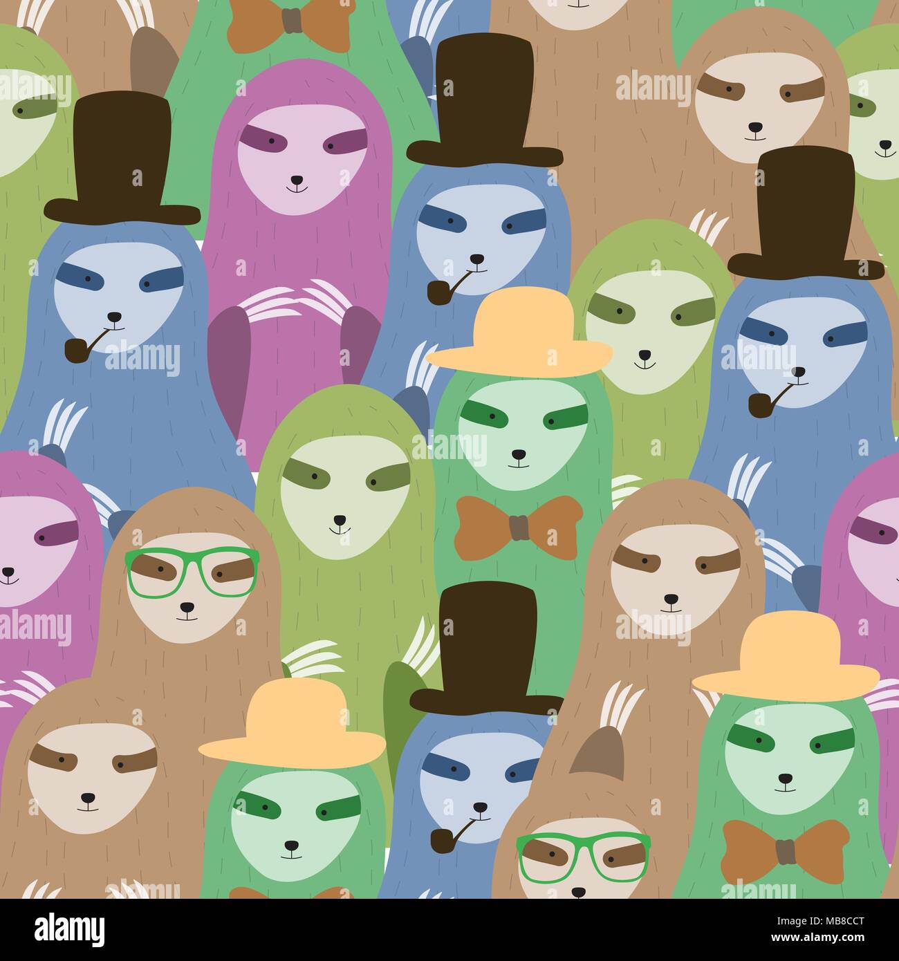 Modèle logique Cute cartoon. fond de la famille des paresseux Vector illustration. Illustration de Vecteur