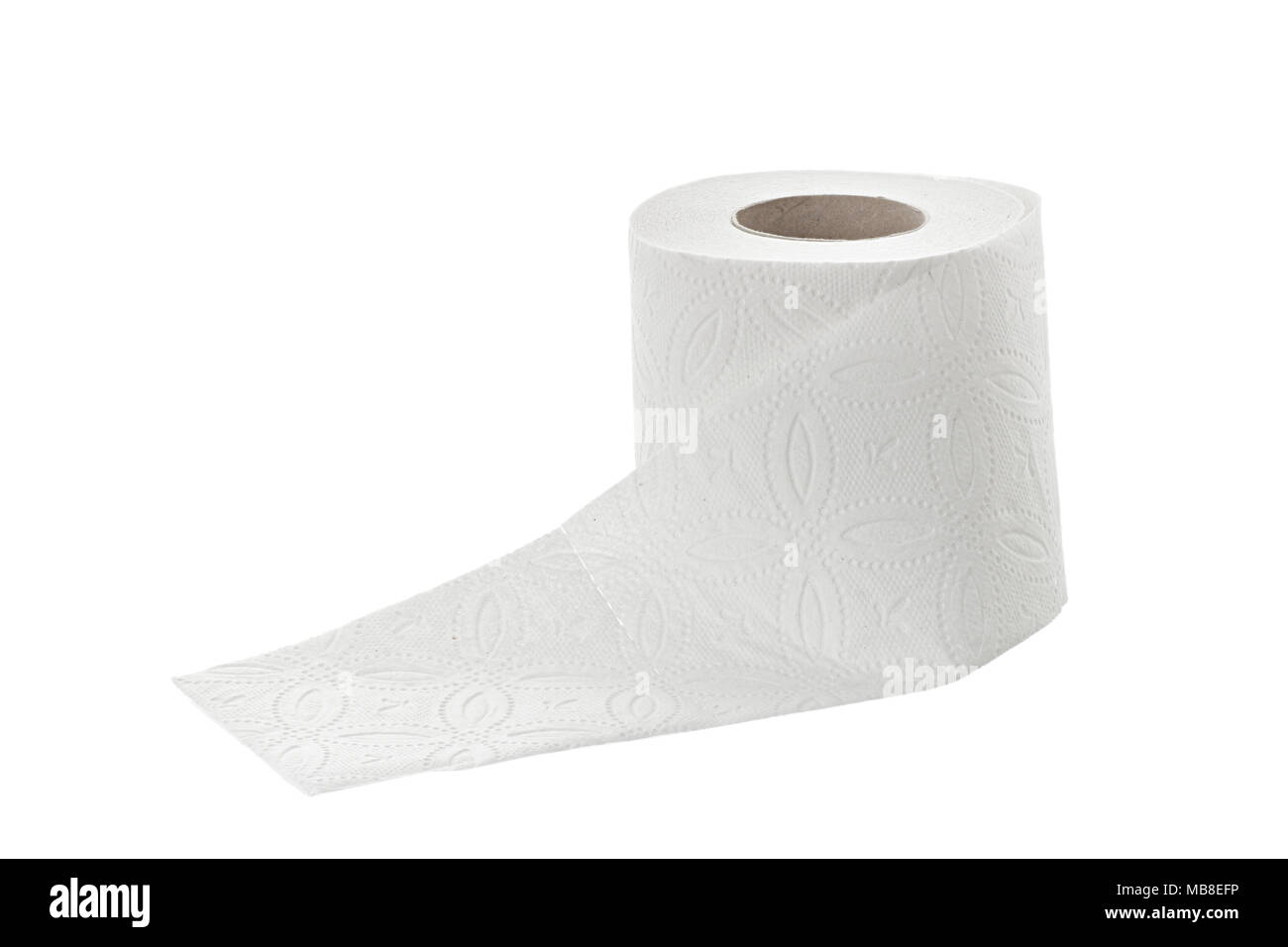 Papier de toilette sur fond blanc rouleau WC isolé Banque D'Images