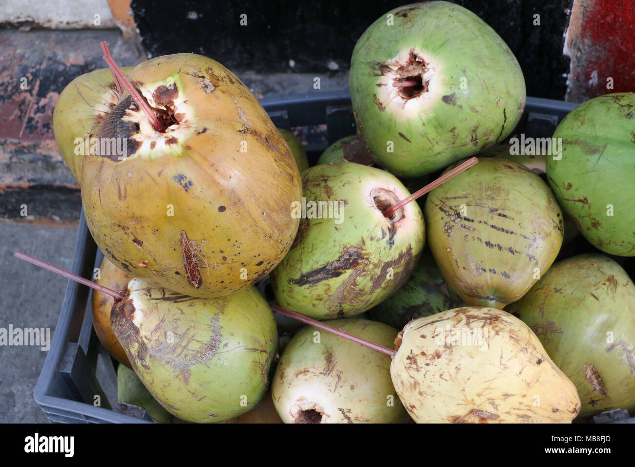 Agua de pipa prêt à boire (eau de coco) Banque D'Images