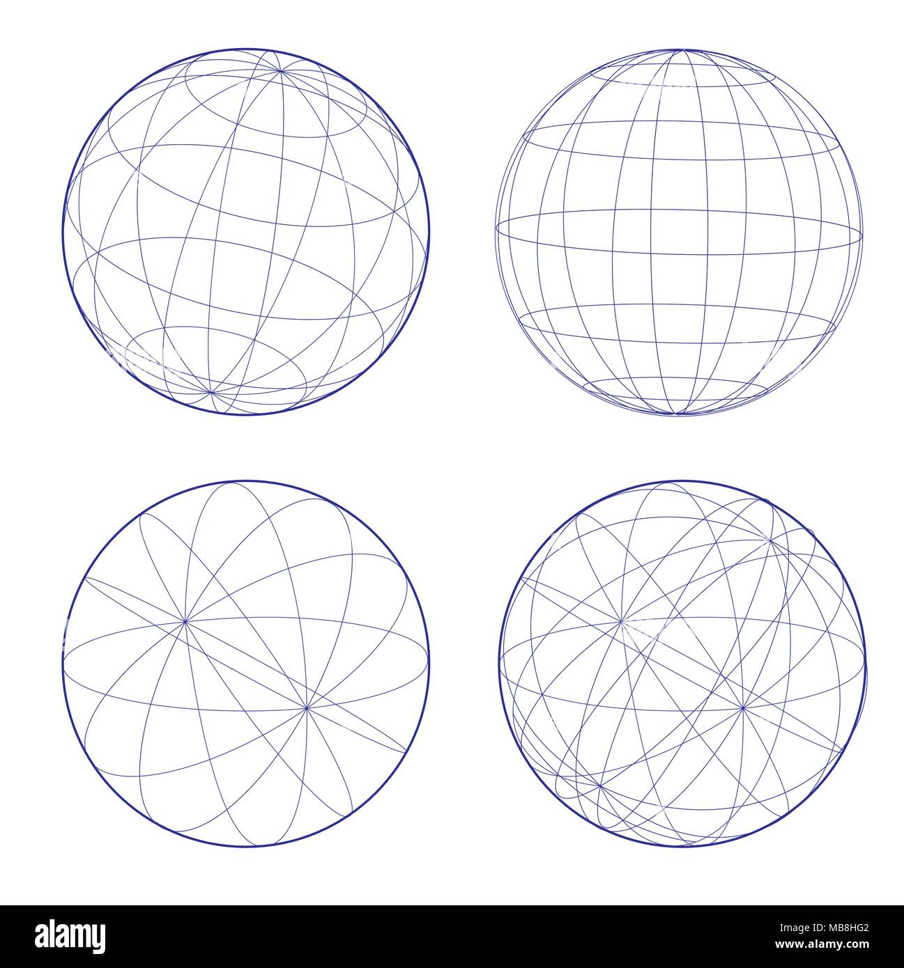 4 cercles de sphères d'art de la ligne de terre avec des formes géométriques dans l'établissement des connexions Illustration de Vecteur