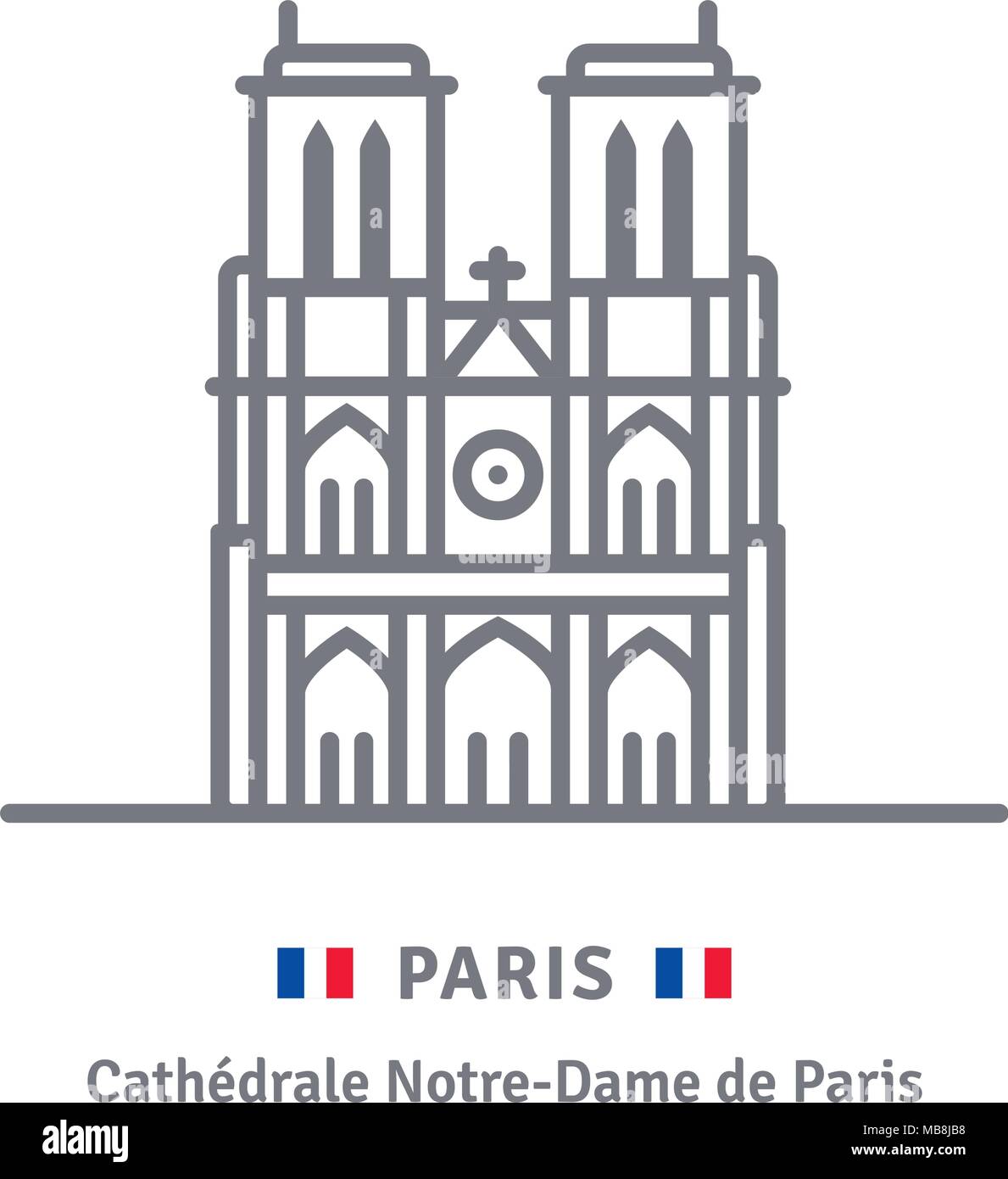L'icône de la ligne de Paris. La cathédrale Notre-Dame et d'illustration vectorielle du pavillon. Illustration de Vecteur