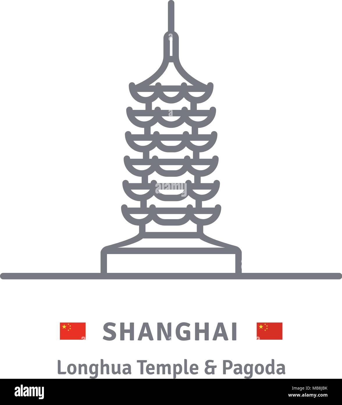 L'icône de la ligne de la Chine. Longhua temple et pagode à Shanghai et drapeau chinois vector illustration. Illustration de Vecteur