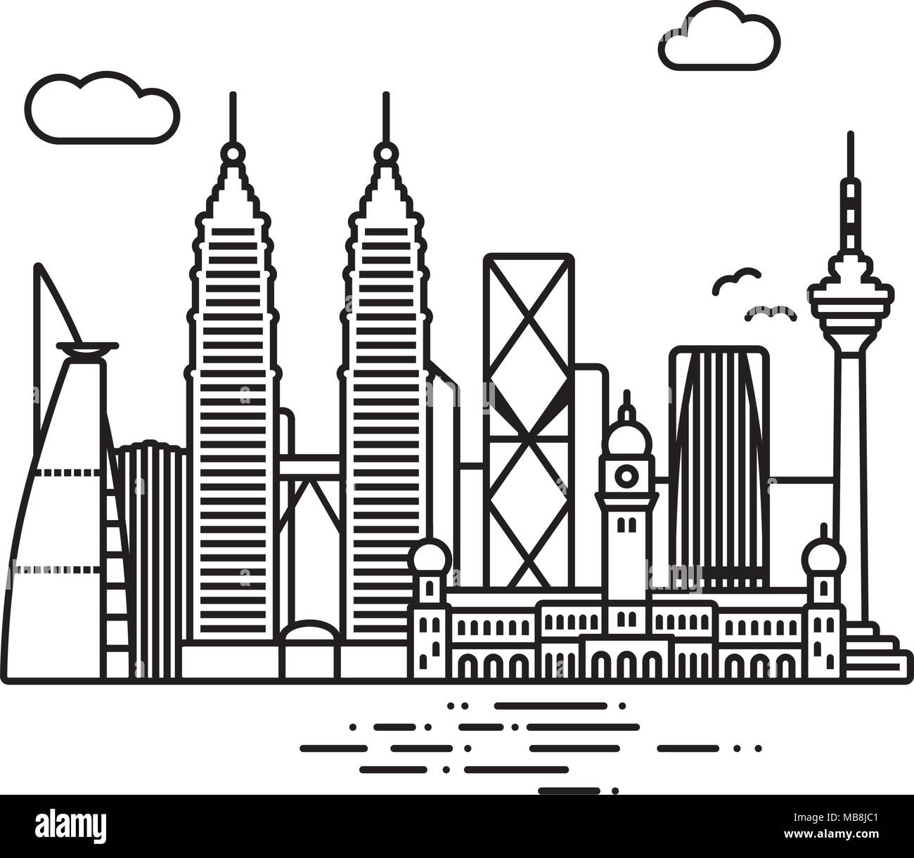 Style d'icône Ligne Kuala Lumpur cityscape vector illustration Illustration de Vecteur