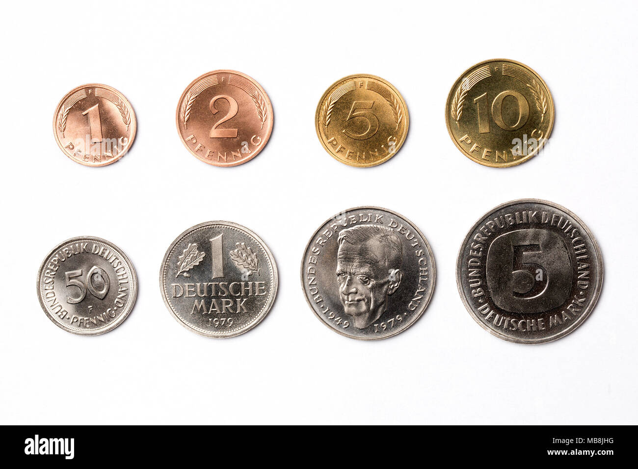 Ancienne monnaie allemande sur un fond blanc Banque D'Images