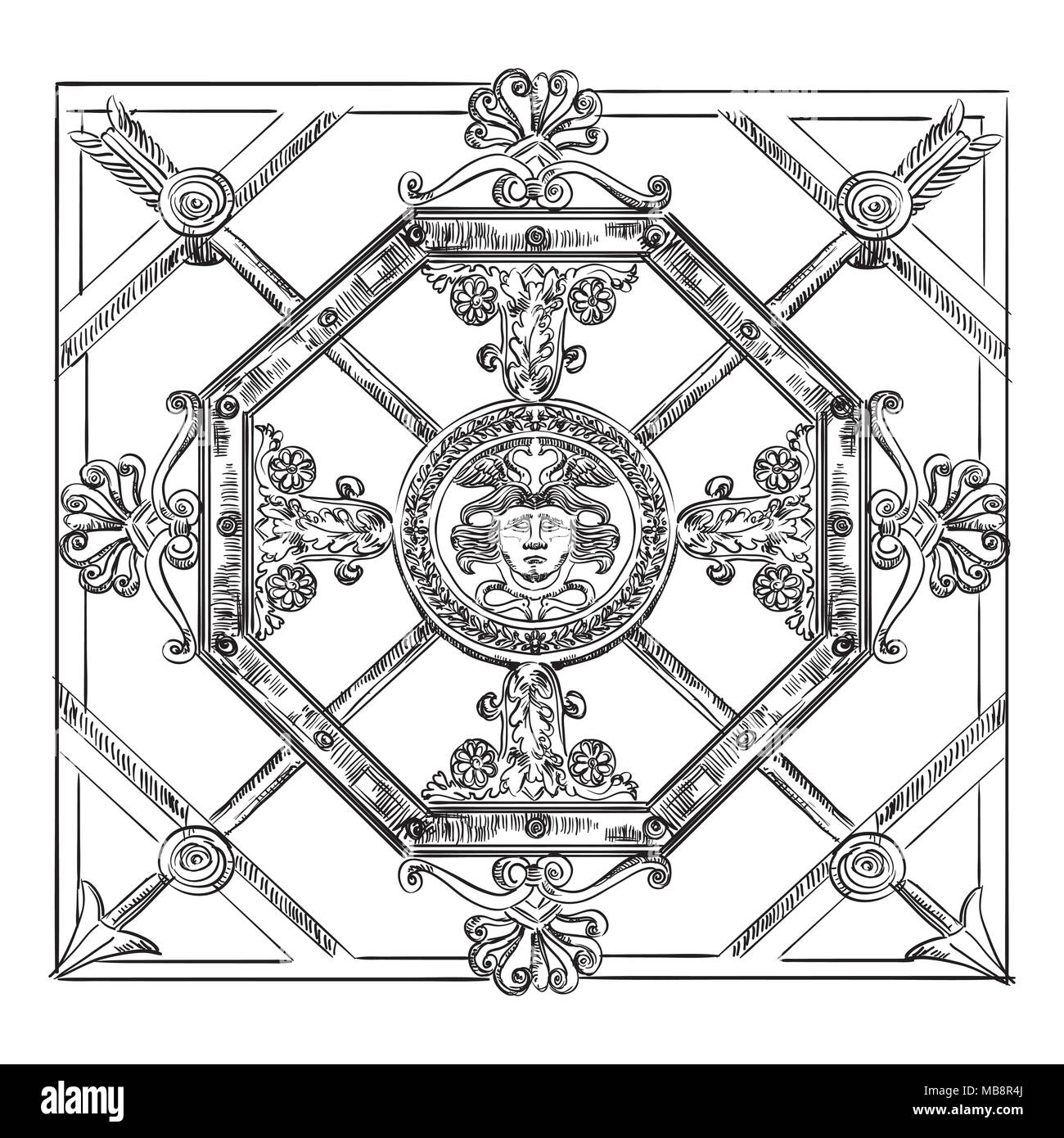 La sculpture antique street lattice vector dessin illustration en couleur noir isolé sur fond blanc Illustration de Vecteur