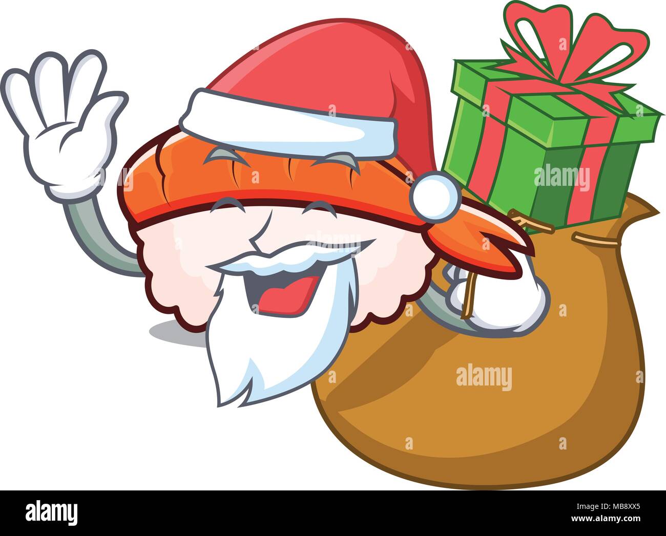 Cadeau du père Noël avec sushi ebi mascot cartoon Illustration de Vecteur