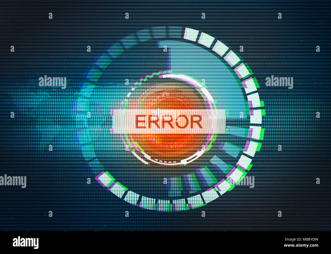 Abstract illustration de l'écran d'affichage déformé. Erreur dans l'interface de technologie dans le monde entier. Contexte L'effet glitch. Image conceptuelle d'écran vhs Banque D'Images