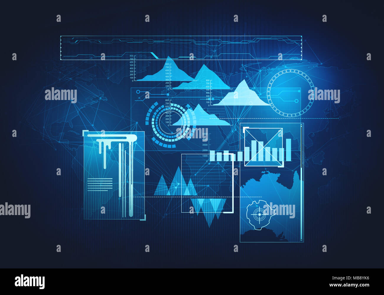Résumé L'avenir, la technologie de l'entreprise bleu futuriste concept graphique virtuelle HUD interface utilisateur à écran tactile Banque D'Images