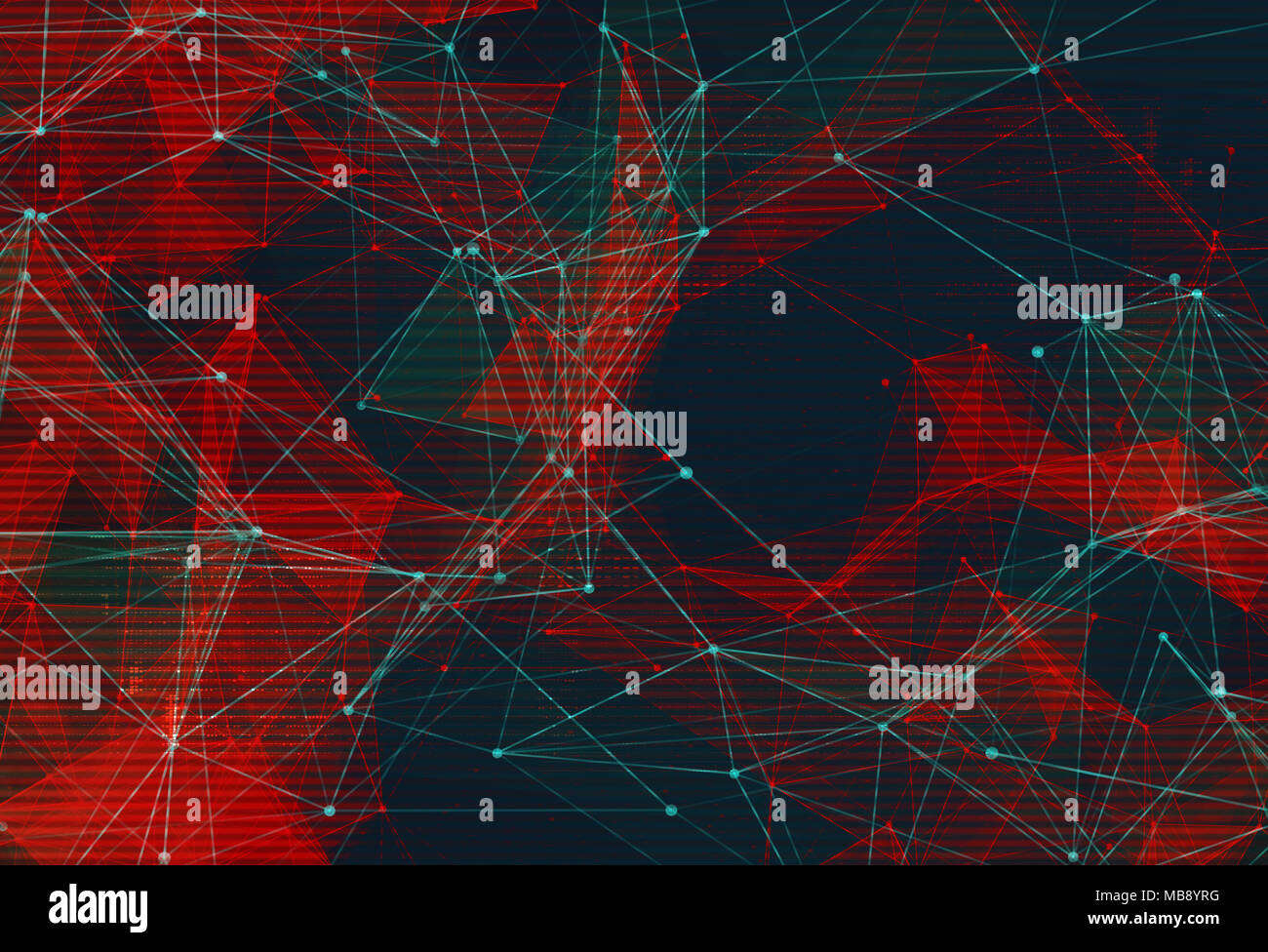L'espace abstrait arrière-plan polygonal basse poly. Connexion de points et de lignes de structures triangulaires. Illustration avec des pixels morts, effet glitched Banque D'Images