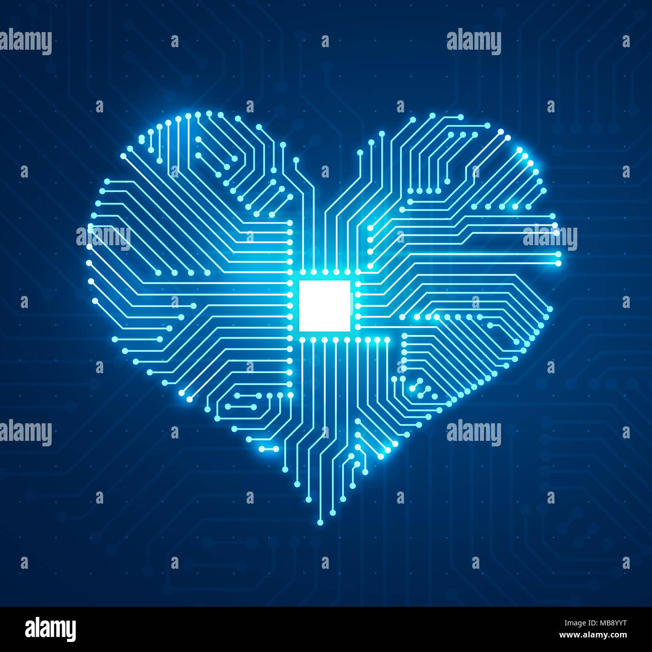 Résumé de l'illustration numérique sur carte à puce forme de coeur sur fond bleu. La Saintvalentin conceptuel carte de vœux. Banque D'Images