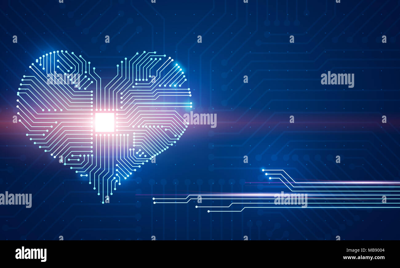 Résumé de l'illustration numérique sur carte à puce forme de coeur sur fond bleu. La Saintvalentin conceptuel carte de vœux. Banque D'Images
