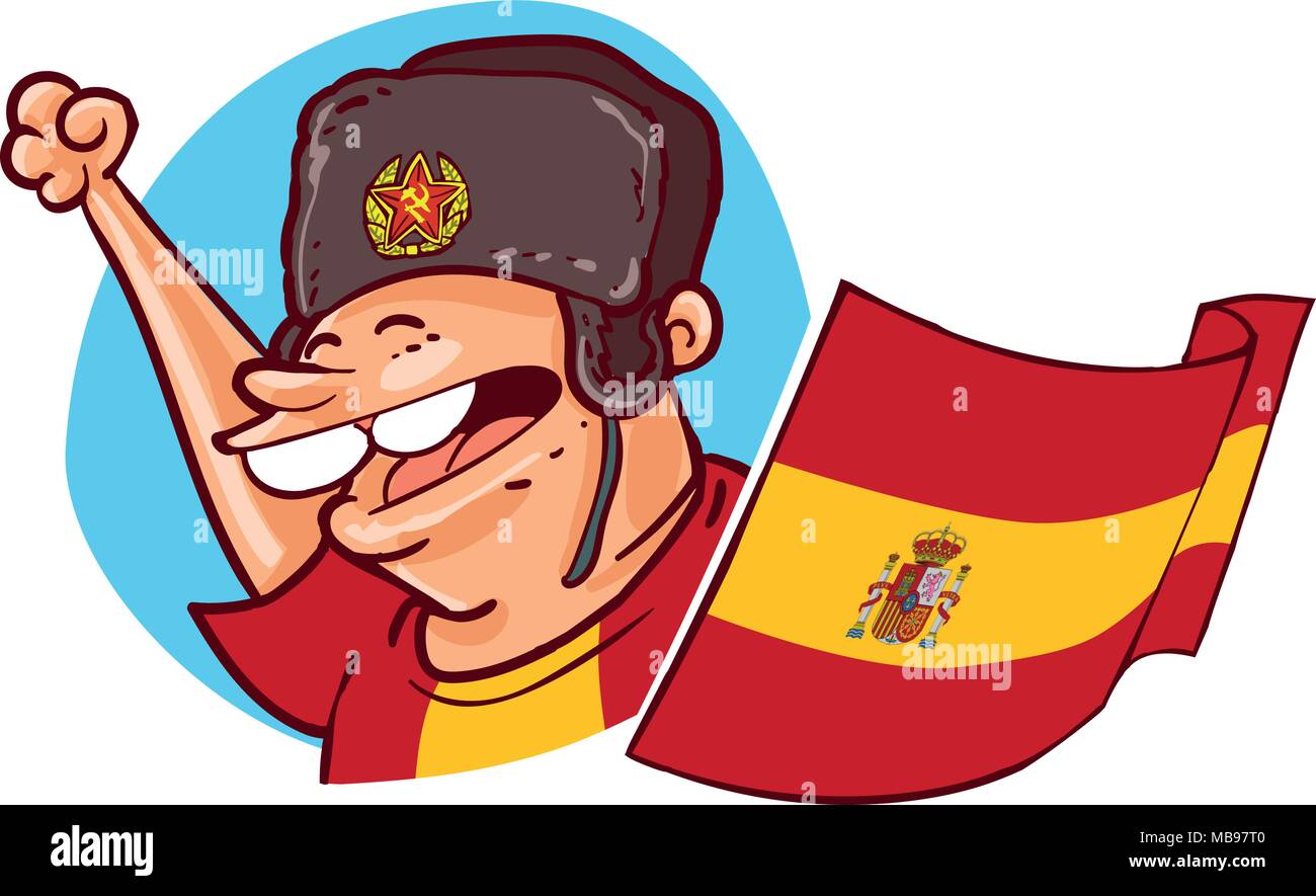 Coupe du monde de la fifa, Russie 2018 spanish football supporter avec drapeau national Illustration de Vecteur