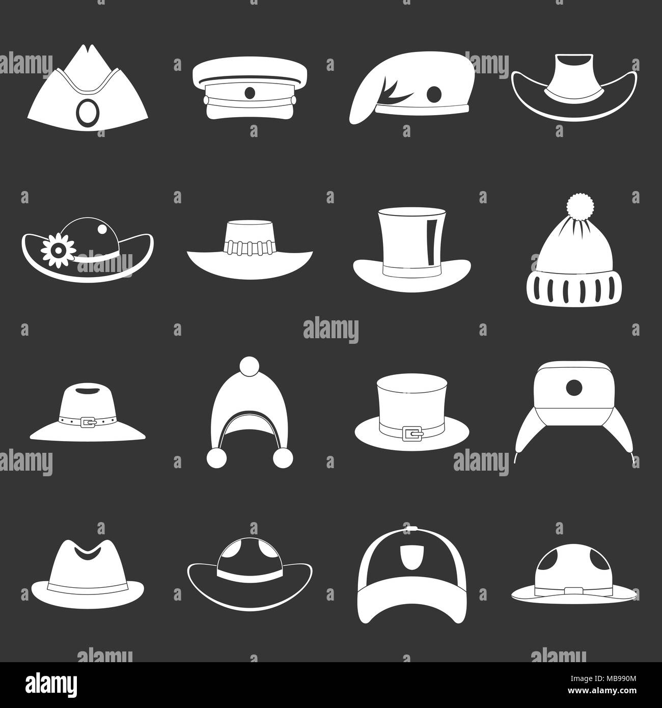 Chapeau coiffe gris vector icons set Illustration de Vecteur