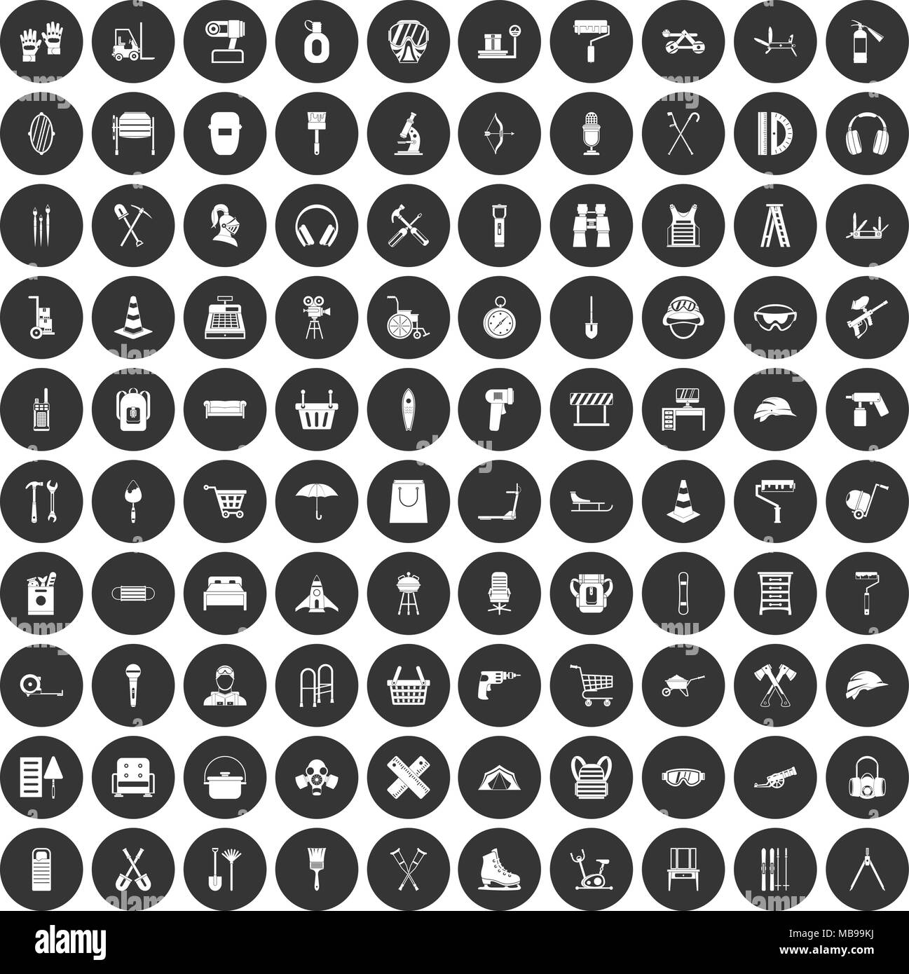 100 outfit icons set cercle noir Illustration de Vecteur