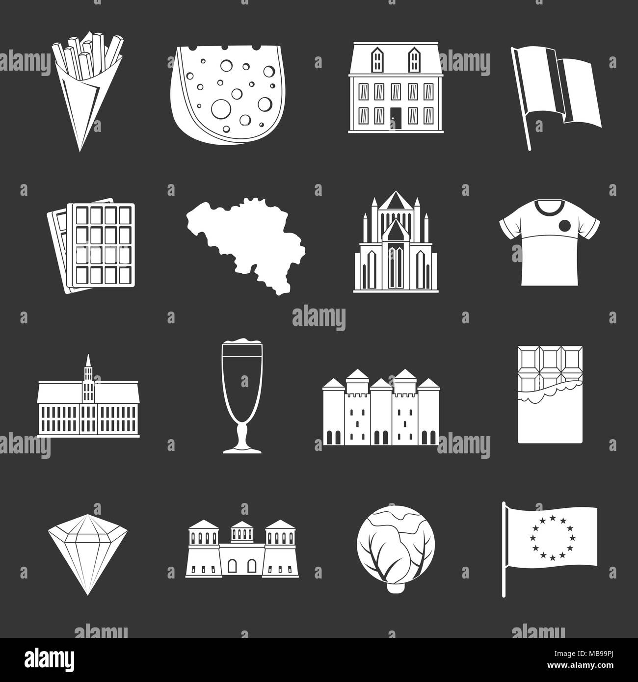 Belgique travel icons set vector gris Illustration de Vecteur