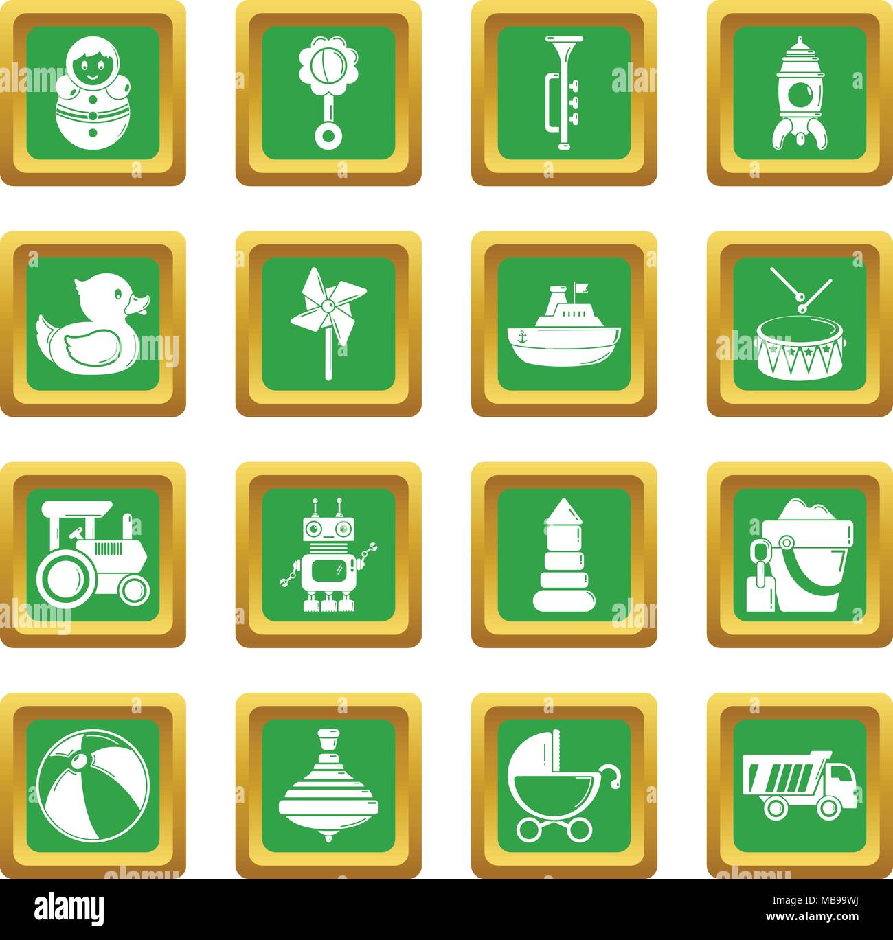 Kids toys icons set carré vert vector Illustration de Vecteur