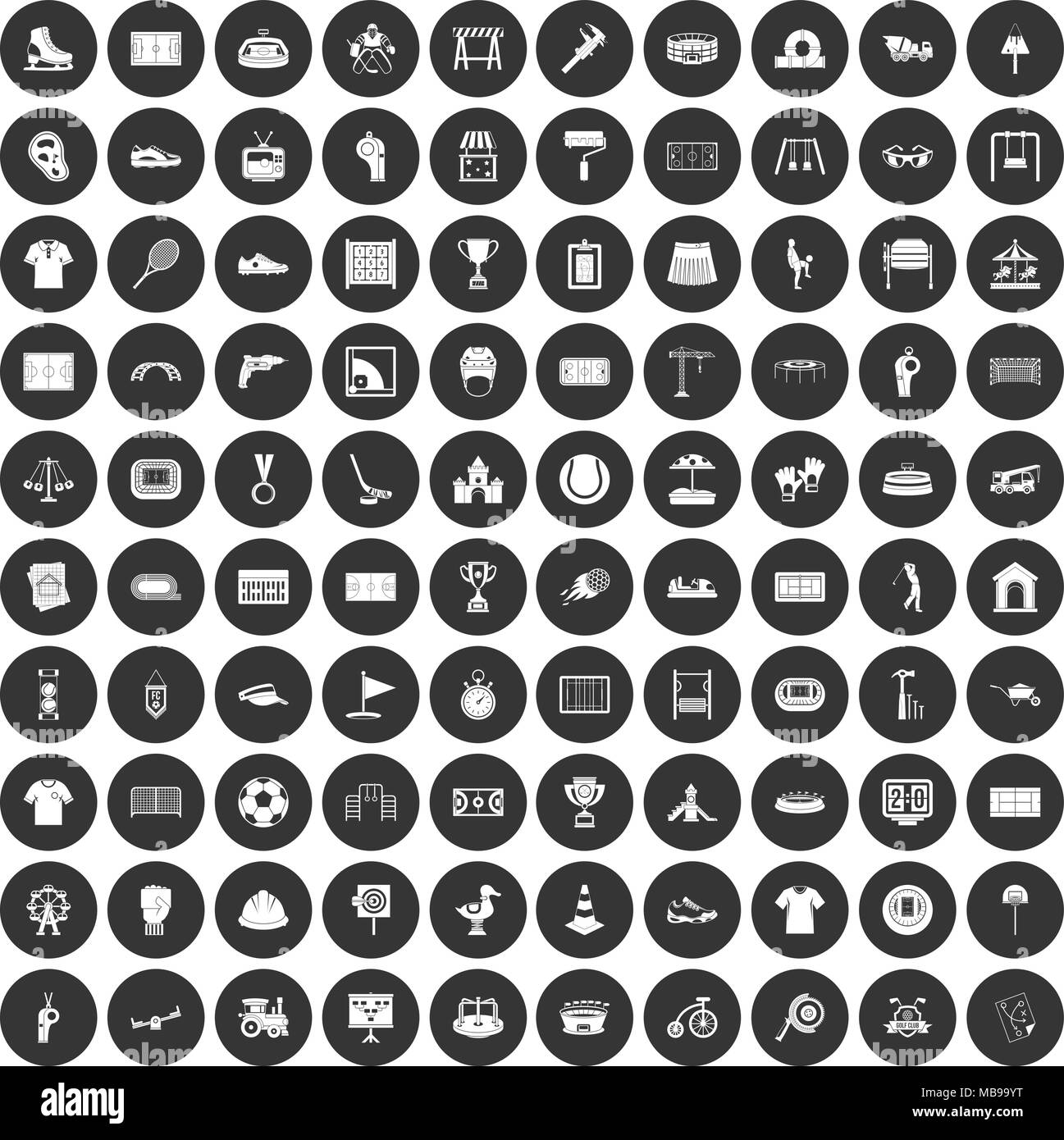 Aire 100 icons set cercle noir Illustration de Vecteur