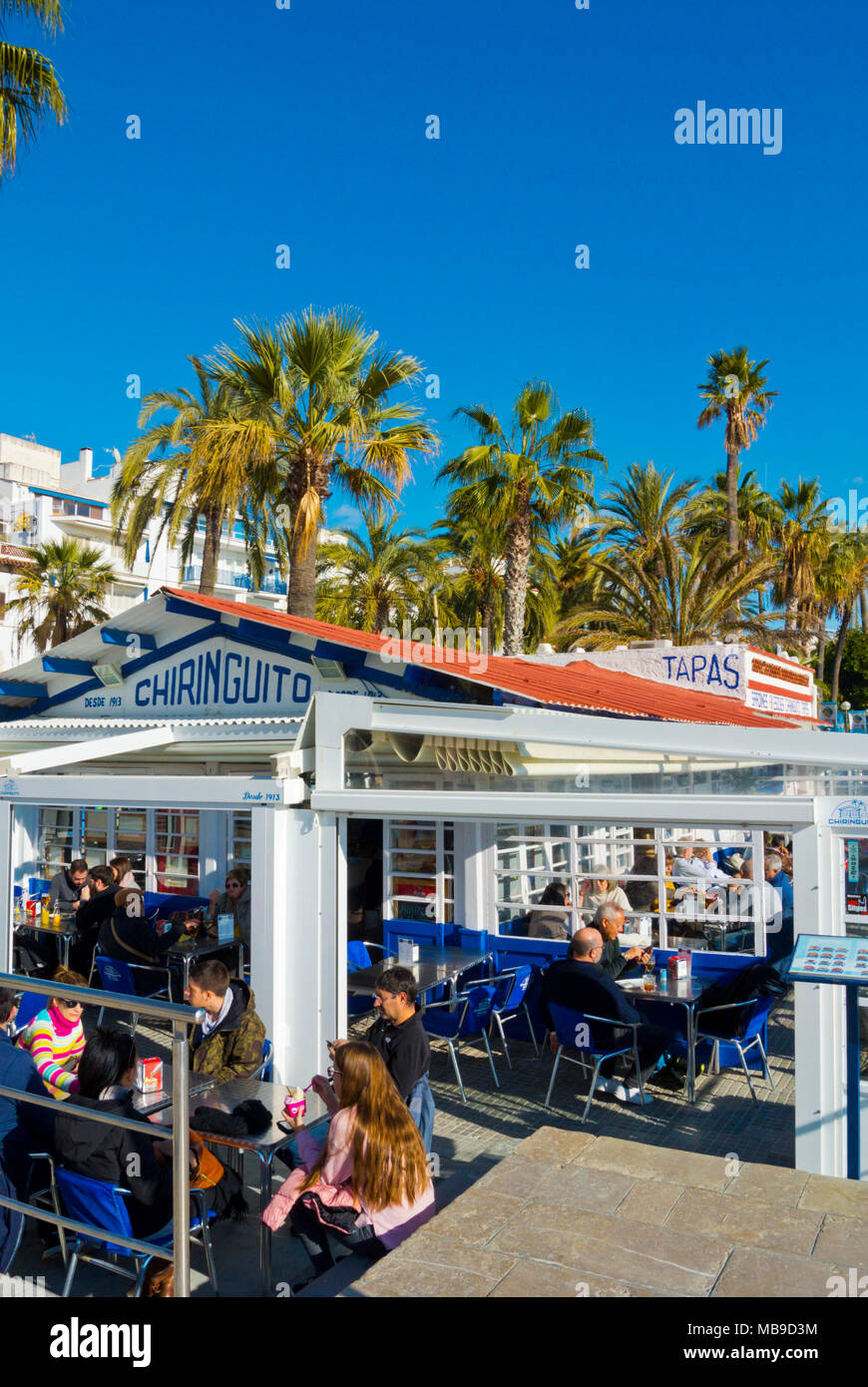 Bar Chiringuito, Passeig de la Ribera, Sitges, Catalogne, Espagne Banque D'Images