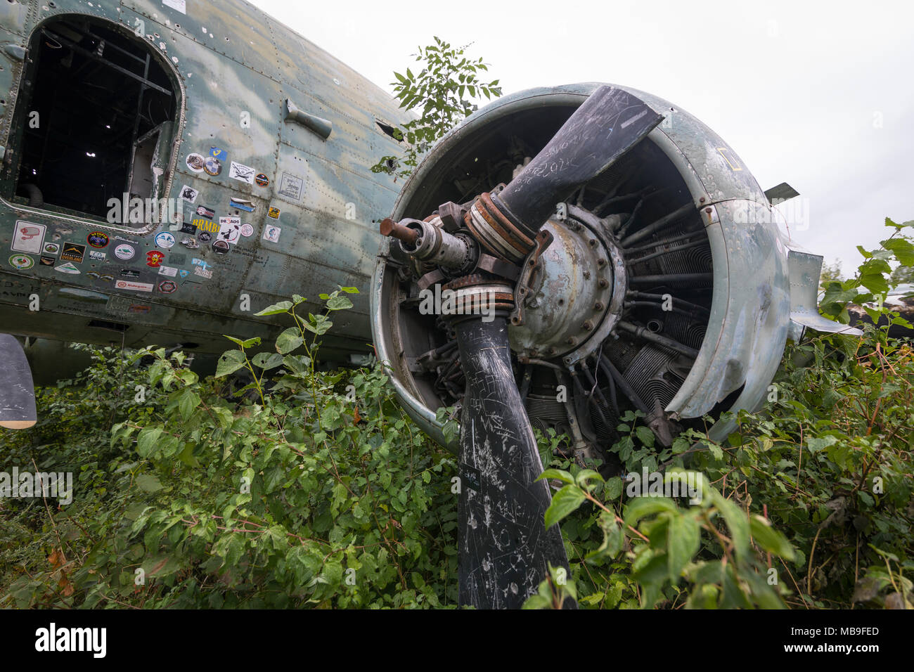 Abattu Douglas C-47b à l'aérodrome militaire Dakota abandonnés de l'ancienne Yougoslavie air force en Croatie Banque D'Images