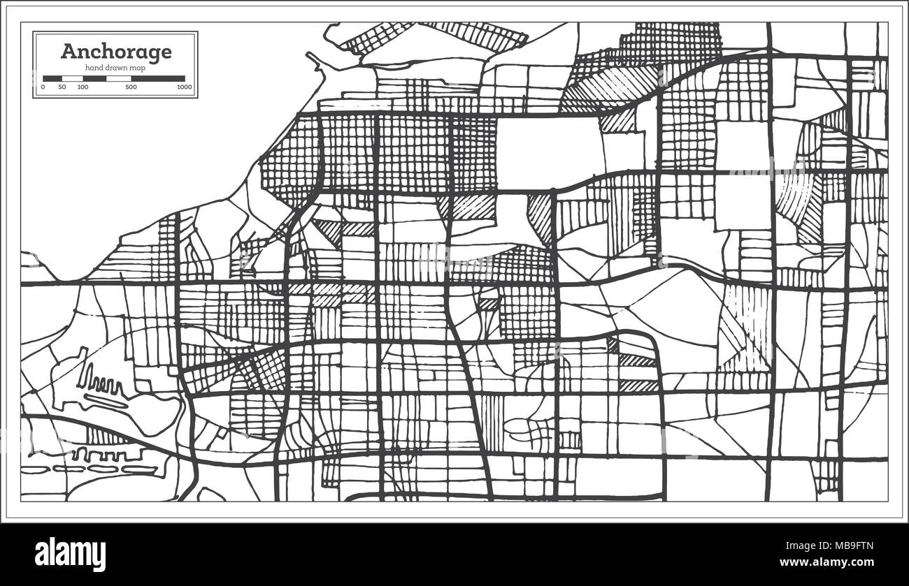 Anchorage Alaska USA Plan de ville en style rétro. Une carte de Noël. Vector Illustration. Illustration de Vecteur