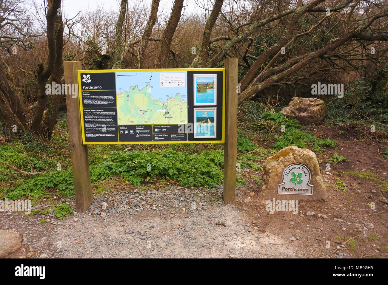 Signe de l'information National Trust de Porthcurno, Cornwall - John Gollop Banque D'Images