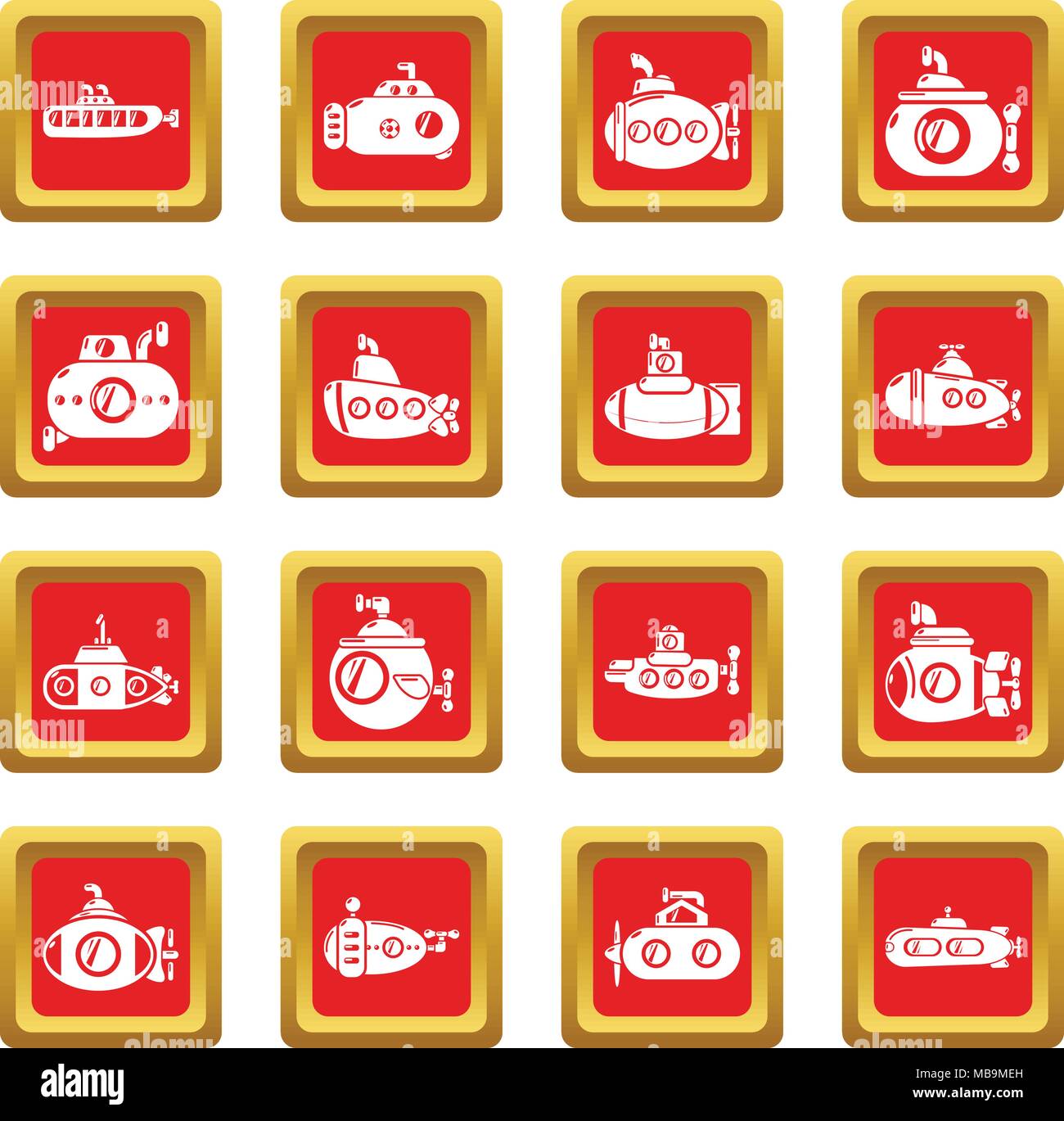 La place rouge sous-marin icons set vector Illustration de Vecteur