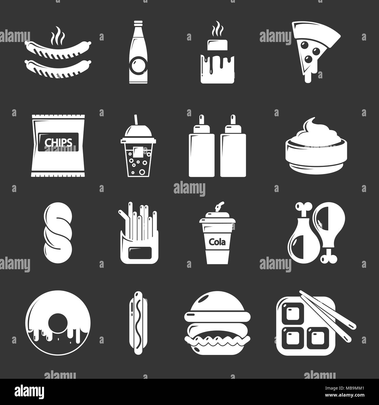 Fast food icons set vector gris Illustration de Vecteur