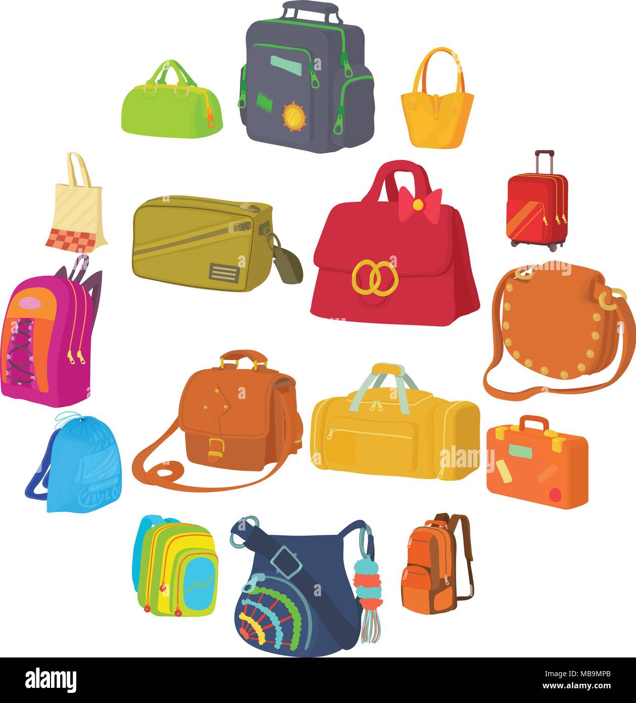 Types de sac style icons set, télévision Illustration de Vecteur