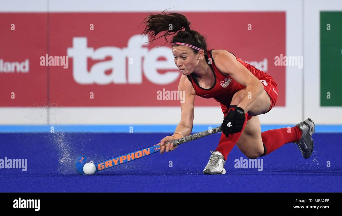 Le Queensland, Australie. Le 9 avril, 2018. Laura Unsworth (FRA). L'Angleterre v la Malaisie. Womens hockey. Jeux du Commonwealth XXI.Gold Coast hockey centre. Côte d'or 2018. Le Queensland. L'Australie. 09/04/2018. Credit : Sport en images/Alamy Live News Banque D'Images