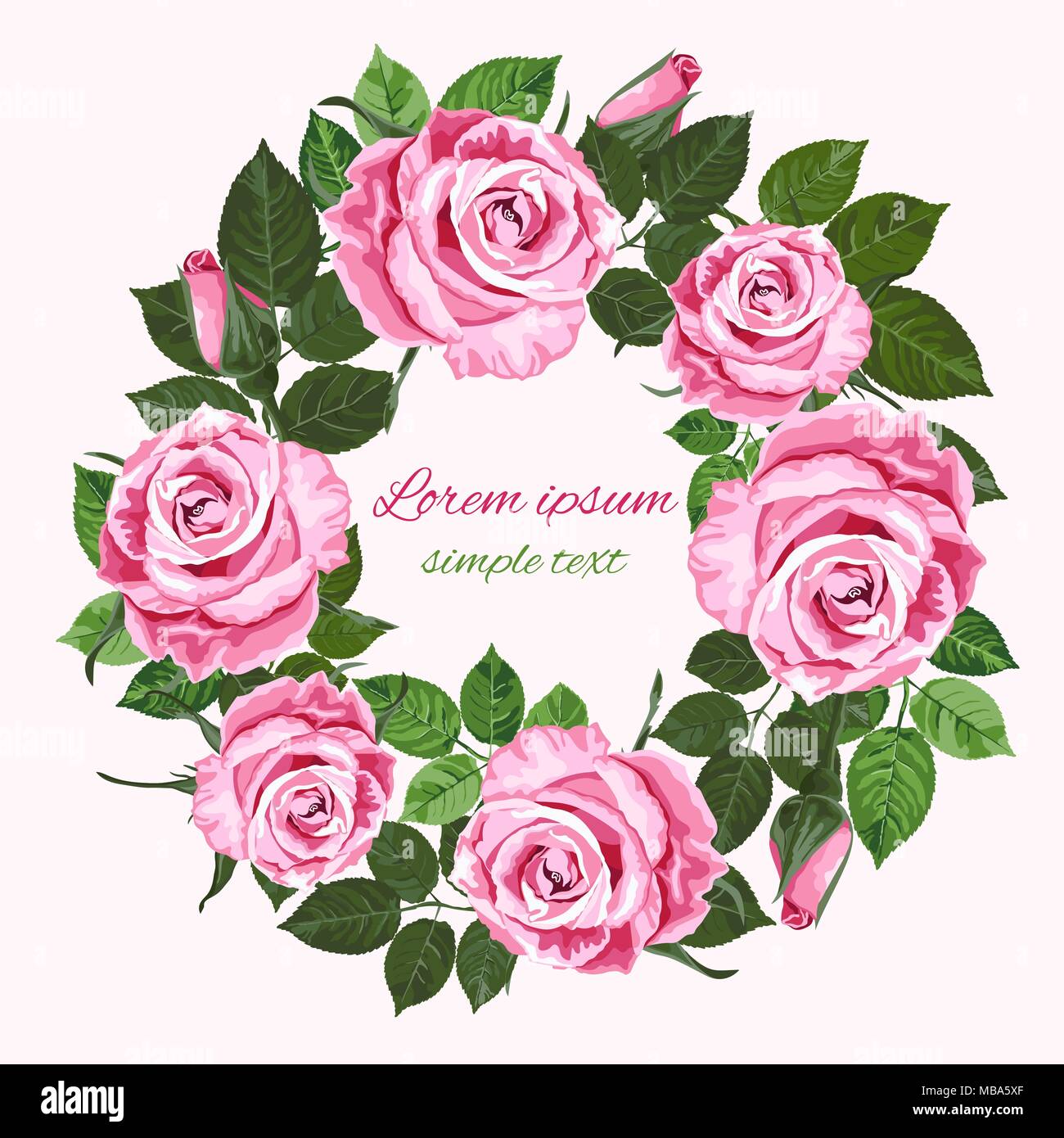 Vector save the date invitations de mariage avec couronne de roses roses sur fond blanc. Floral design pour carte de souhaits Illustration de Vecteur