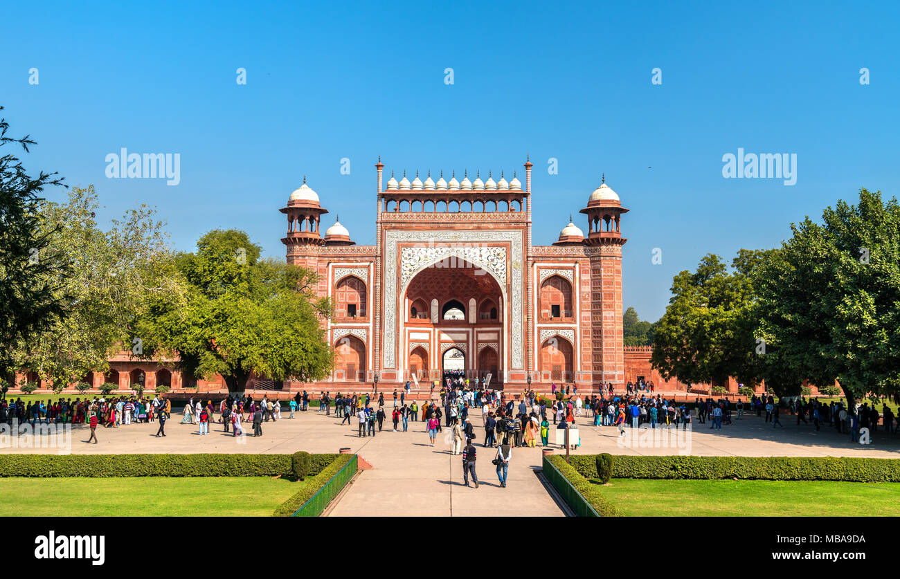 Darwaza je Rauza, la grande porte du Taj Mahal - Agra, Inde Banque D'Images