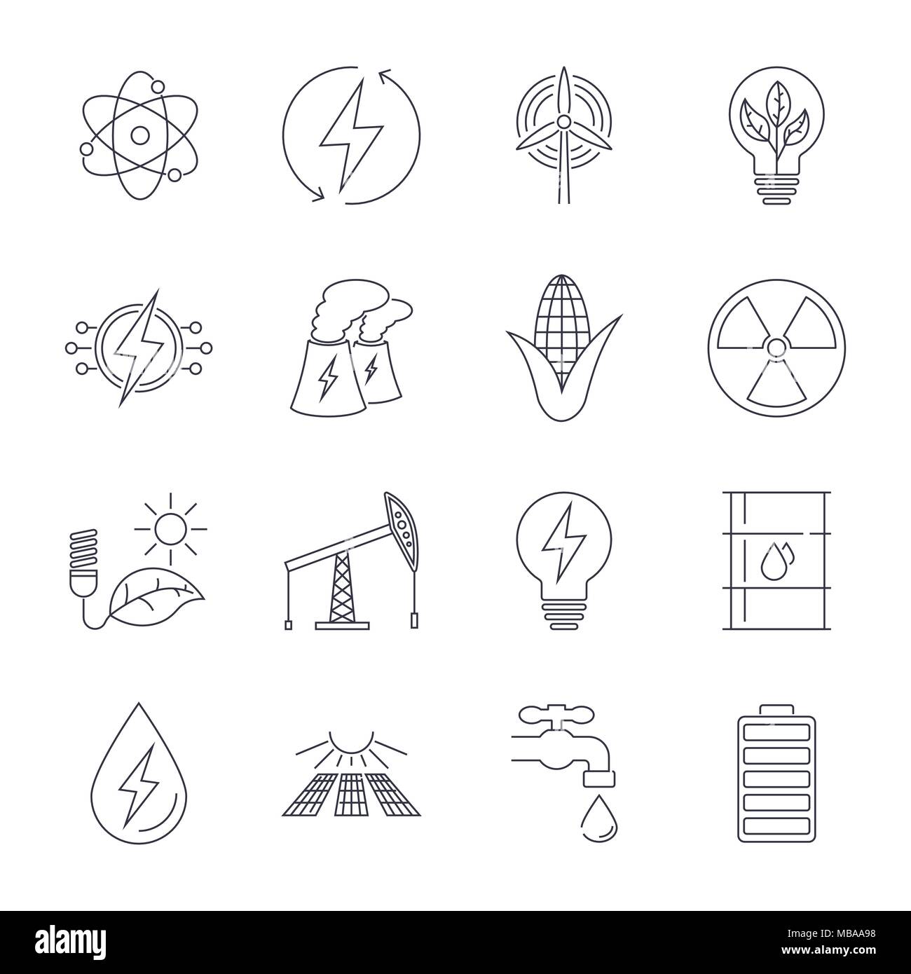 Fine ligne icons set. Des icônes pour l'énergie renouvelable, les technologies vertes Illustration de Vecteur