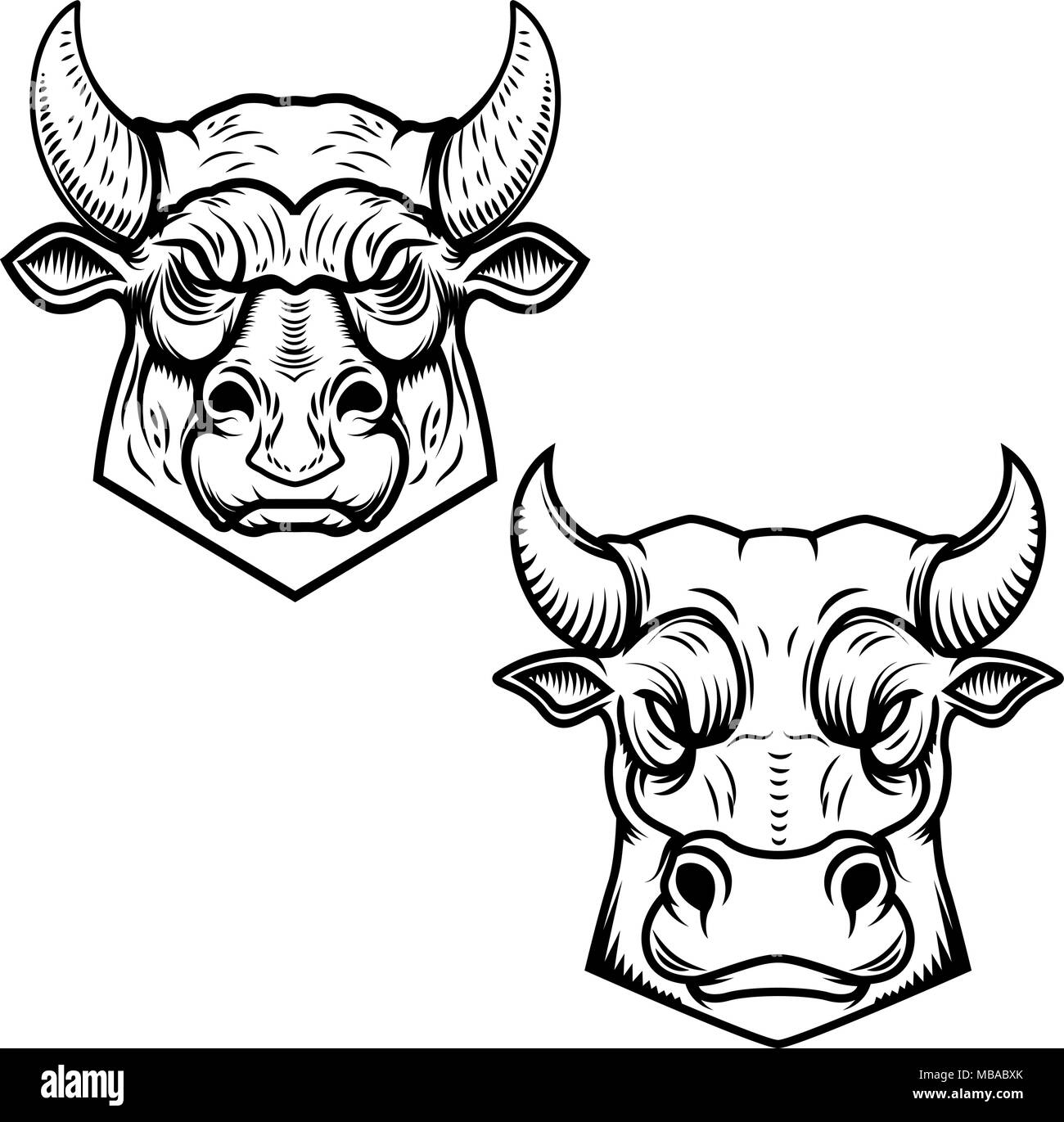 Bull chefs illustrations isolé sur fond blanc. L'élément de conception de logo, étiquette, emblème, signe. Vector illustration Illustration de Vecteur