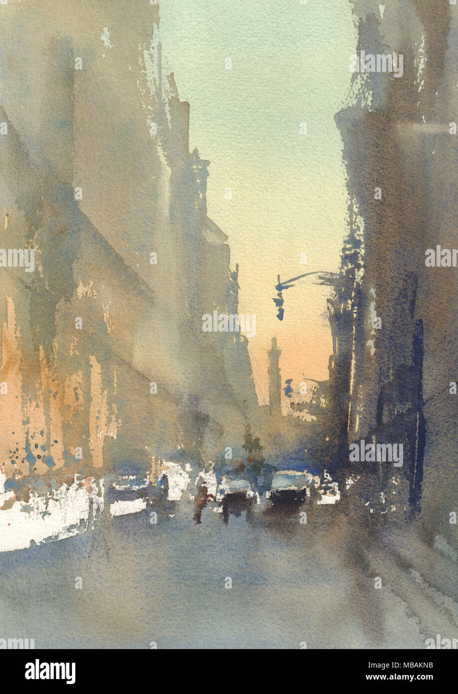 Rue de la ville moderne abstraite aquarelle Banque D'Images