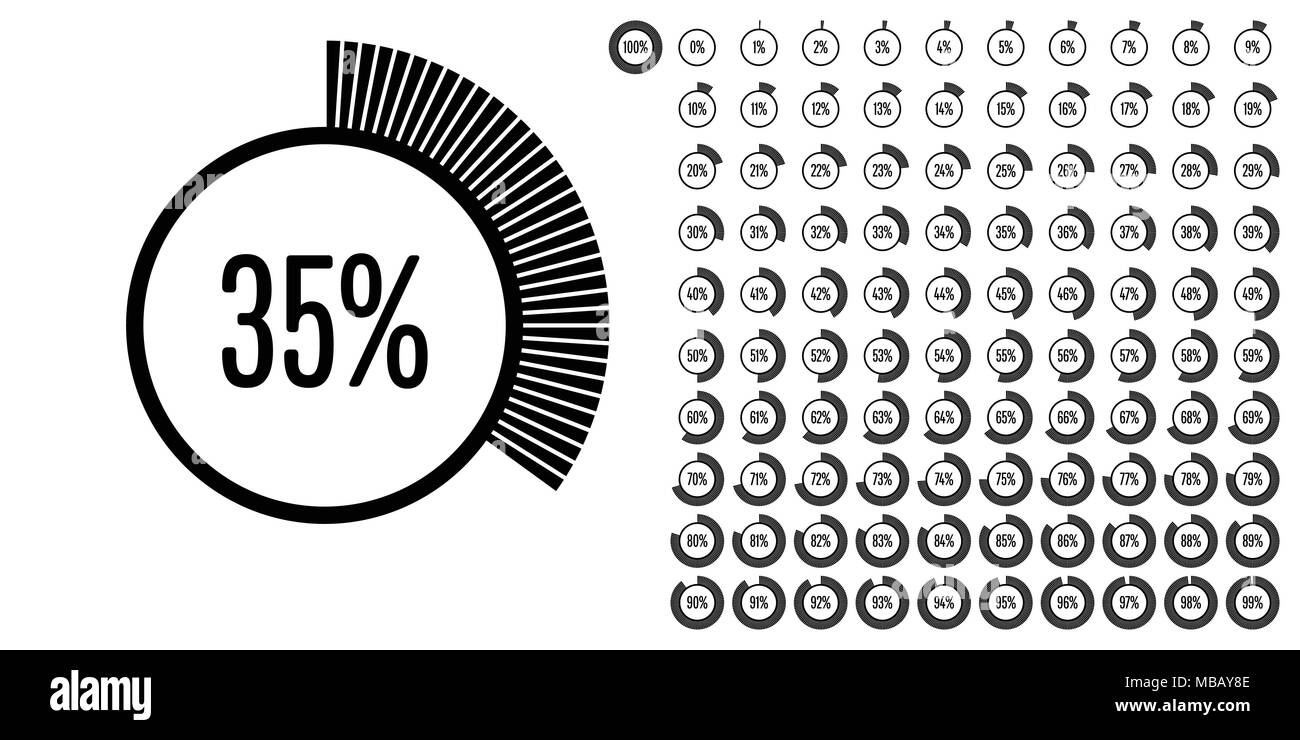 Ensemble de diagrammes cercle pourcentage de 0 à 100 prêt à utiliser pour le web design, l'interface utilisateur (UI) ou infographie - indicateur de noir Illustration de Vecteur