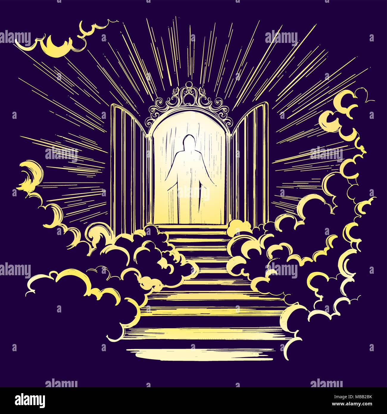 Portes du Paradis, l'entrée de la cité céleste, rencontre avec Dieu, symbole du christianisme hand drawn vector illustration croquis Illustration de Vecteur