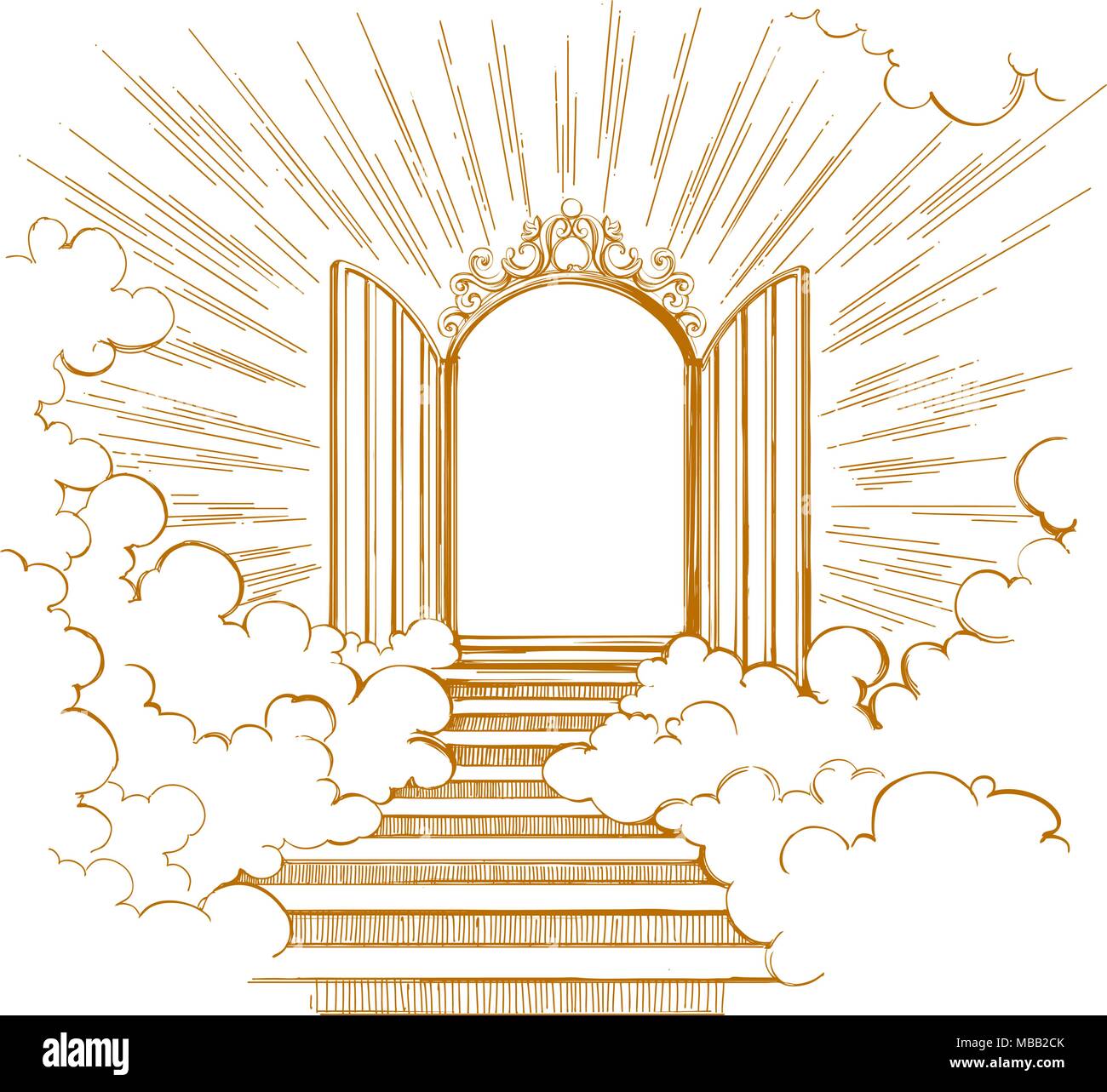 Portes du Paradis, l'entrée de la cité céleste, rencontre avec Dieu, symbole du christianisme hand drawn vector illustration croquis Illustration de Vecteur