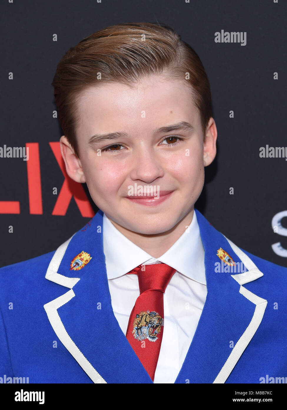 Hollywood, Californie, USA. Apr 9, 2018. Maxwell Jenkins arrive pour Netflix's 'Lost in Space' Première au Cinerama Dome. Credit : Lisa O'Connor/ZUMA/Alamy Fil Live News Banque D'Images