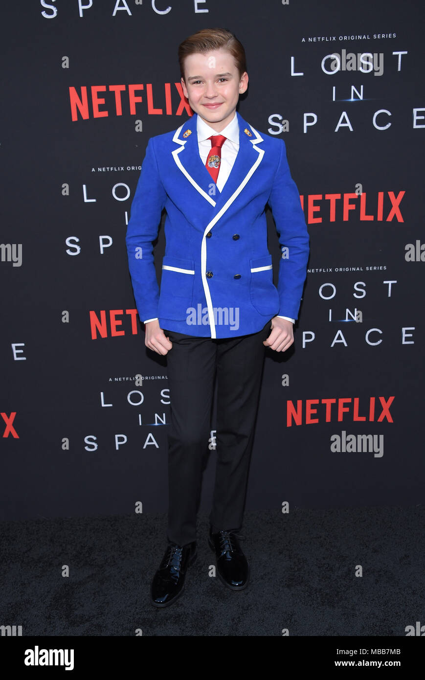 Hollywood, Californie, USA. Apr 9, 2018. Maxwell Jenkins arrive pour Netflix's 'Lost in Space' Première au Cinerama Dome. Credit : Lisa O'Connor/ZUMA/Alamy Fil Live News Banque D'Images