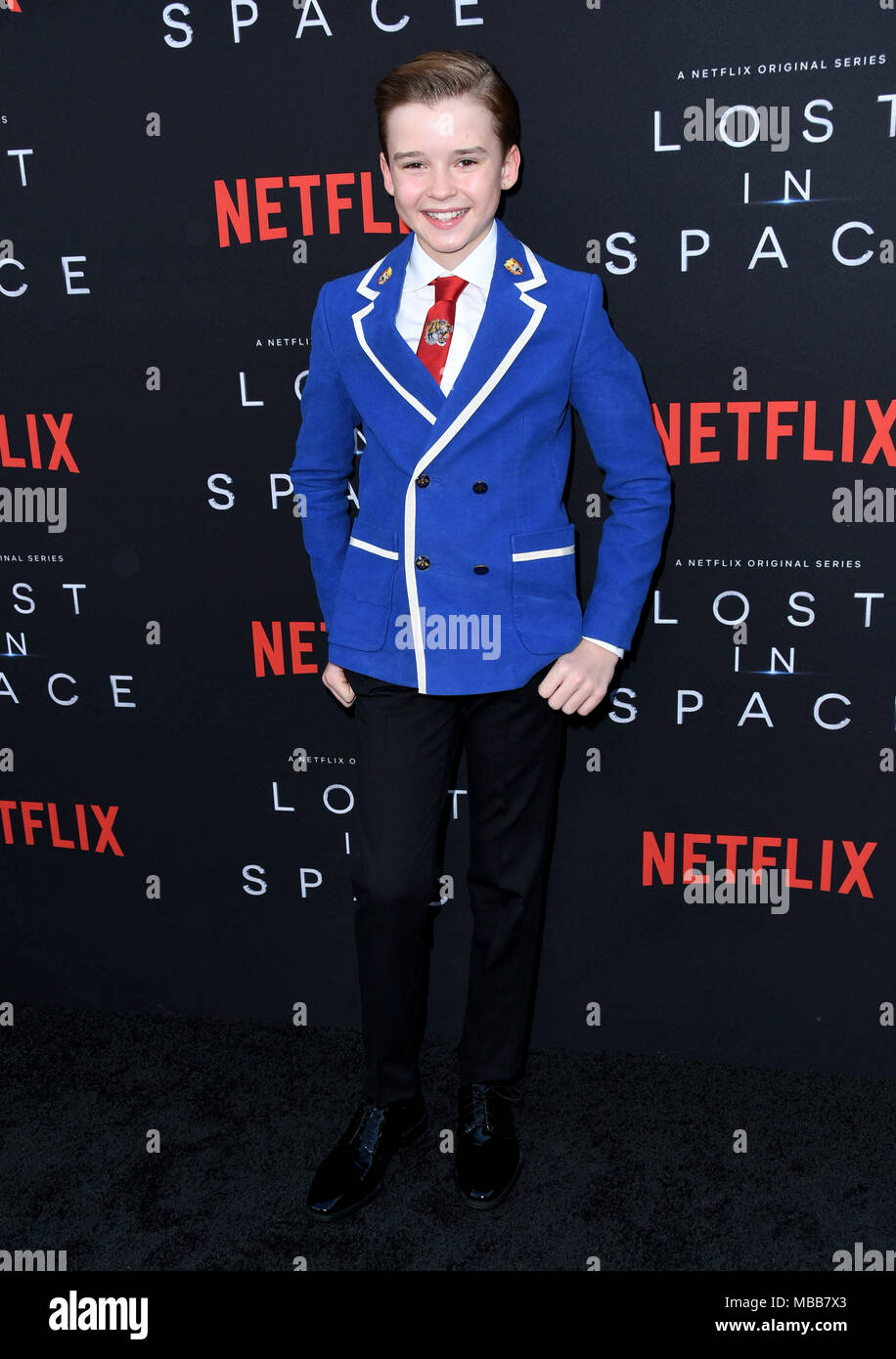 Hollywood, CA, USA. Apr 9, 2018. Maxwell Jenkins. L'NETFLIX ''Perdu dans l'espace'' Saison 1 Premiere événement tenu au Arclight Cinerama Dome d'Hollywood. Credit : Birdie Thompson/AdMedia/ZUMA/Alamy Fil Live News Banque D'Images