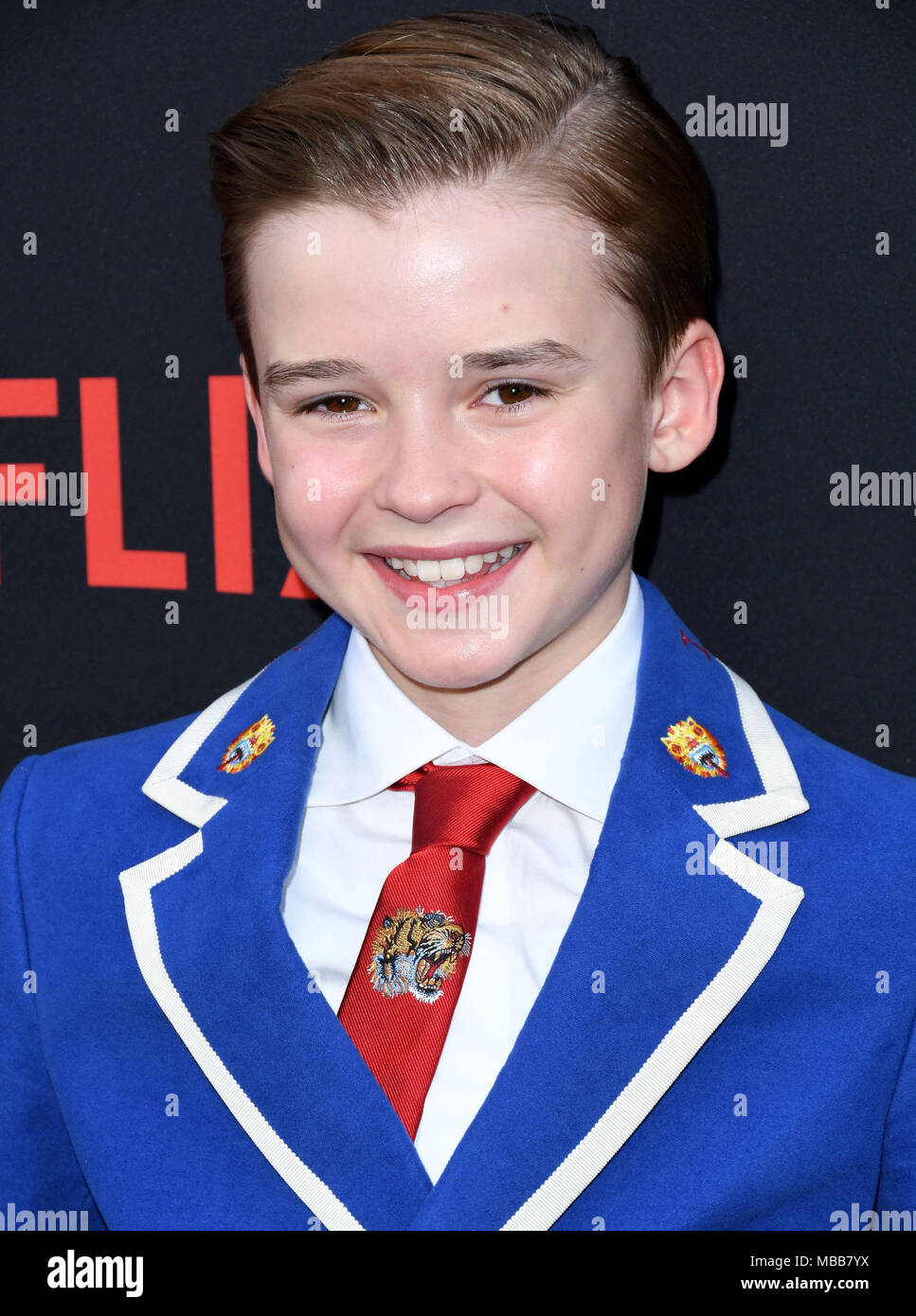 Hollywood, CA, USA. Apr 9, 2018. Maxwell Jenkins. L'NETFLIX ''Perdu dans l'espace'' Saison 1 Premiere événement tenu au Arclight Cinerama Dome d'Hollywood. Credit : Birdie Thompson/AdMedia/ZUMA/Alamy Fil Live News Banque D'Images