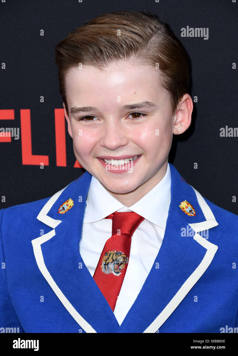 Hollywood, CA, USA. Apr 9, 2018. Maxwell Jenkins. L'NETFLIX ''Perdu dans l'espace'' Saison 1 Premiere événement tenu au Arclight Cinerama Dome d'Hollywood. Credit : Birdie Thompson/AdMedia/ZUMA/Alamy Fil Live News Banque D'Images