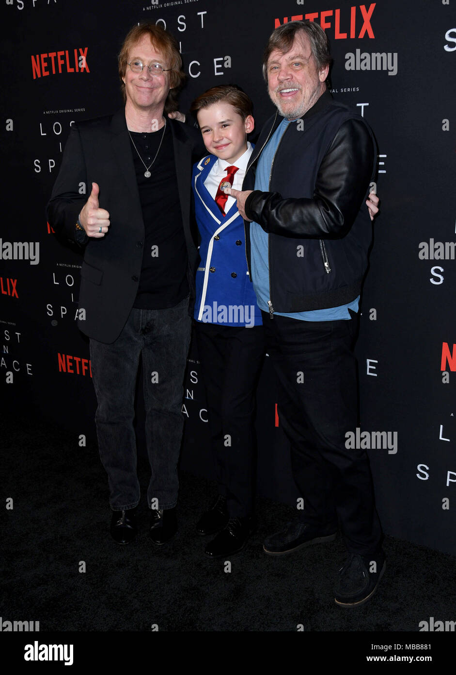 Hollywood, CA, USA. Apr 9, 2018. Billy Mumy, Maxwell Jenkins, Mark Hamill. L'NETFLIX ''Perdu dans l'espace'' Saison 1 Premiere événement tenu au Arclight Cinerama Dome d'Hollywood. Credit : Birdie Thompson/AdMedia/ZUMA/Alamy Fil Live News Banque D'Images