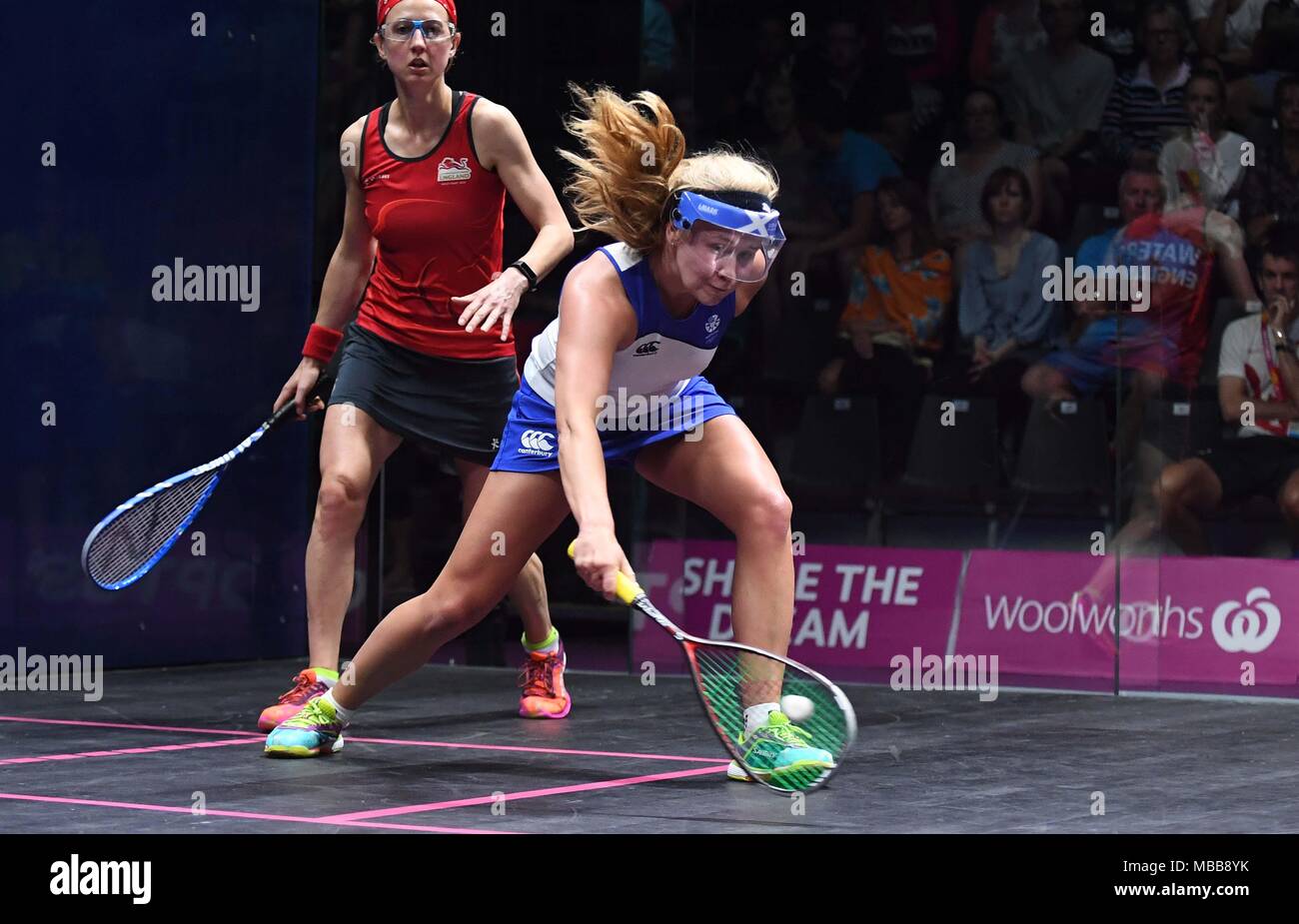 Le Queensland, Australie. 10 avr, 2018. Alison THOMSON (SCO). Womens doubles extérieure B. Squash. XXI Jeux du Commonwealth. Oxenford studios. Côte d'or 2018. Le Queensland. L'Australie. 10/04/2018. Credit : Sport en images/Alamy Live News Banque D'Images