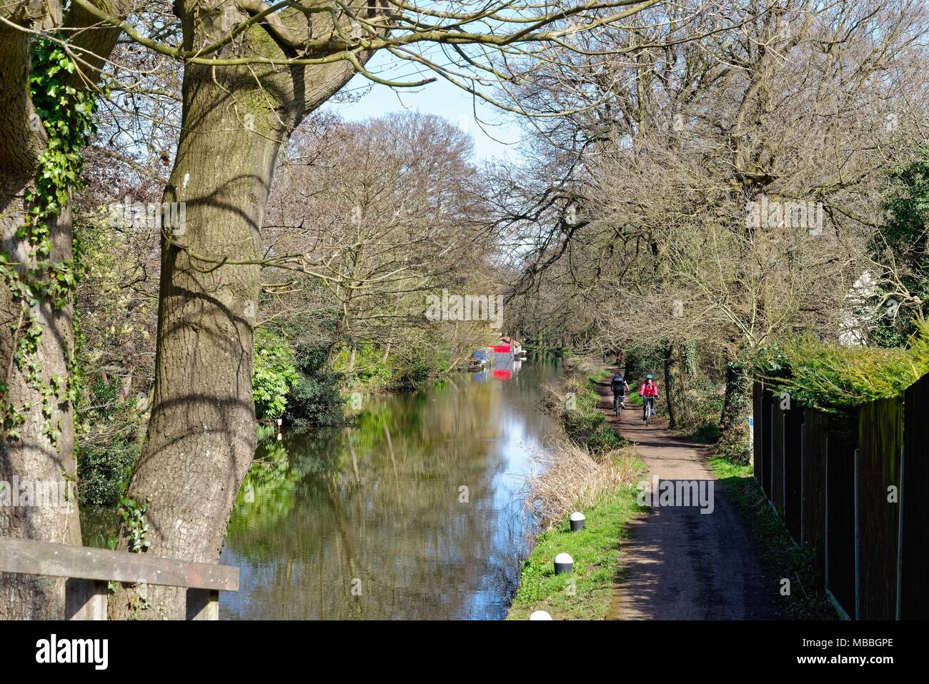 Le Basingstoke canal sur une journée de printemps ensoleillée, Byfleet Surrey England UK Banque D'Images