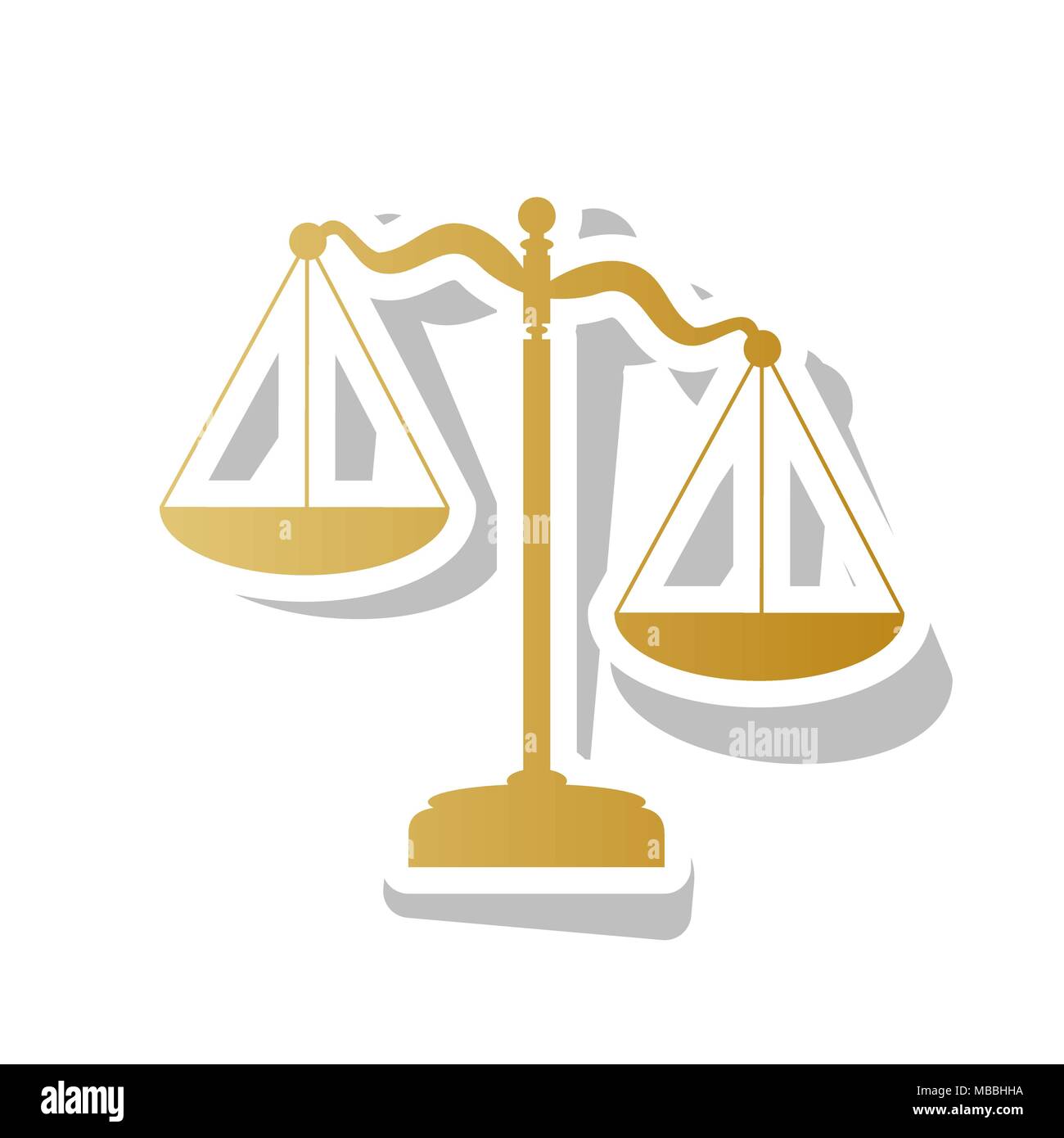 Balance de la Justice signe. Vecteur. L'icône de dégradé d'or blanc avec le contour et l'ombre gris tourné à fond blanc. Illustration de Vecteur