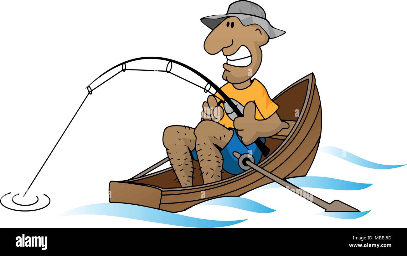 Bateau de pêche dans l'homme Cartoon vector illustration Illustration de Vecteur